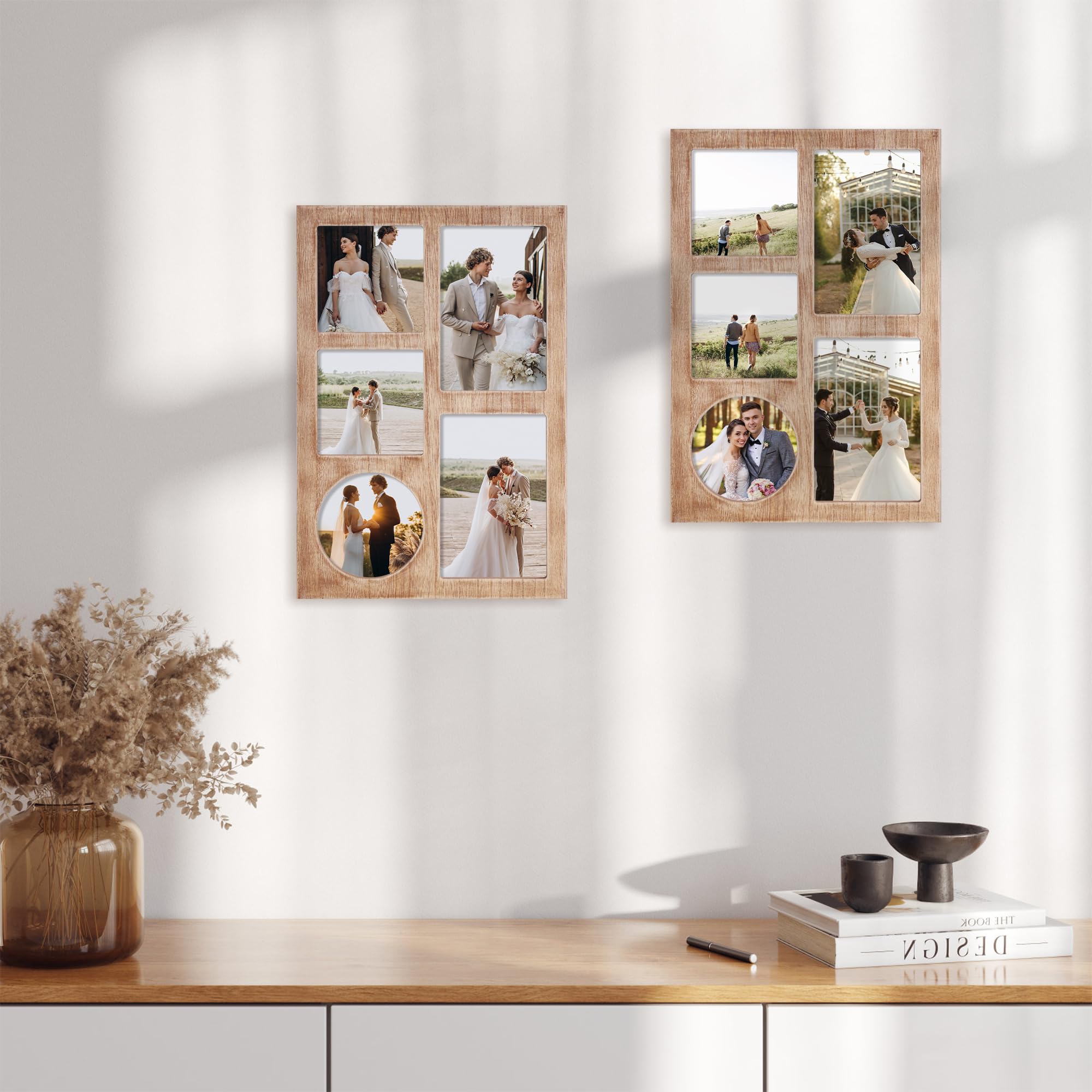 YESKAY Marco de fotos para collage de fotos de 4 x 6 y 4 x 4, 5 aperturas, marcos de collage de fotos con vidrio templado, marcos de fotos familiares, decoración de pared, colgante de pared o mesa,