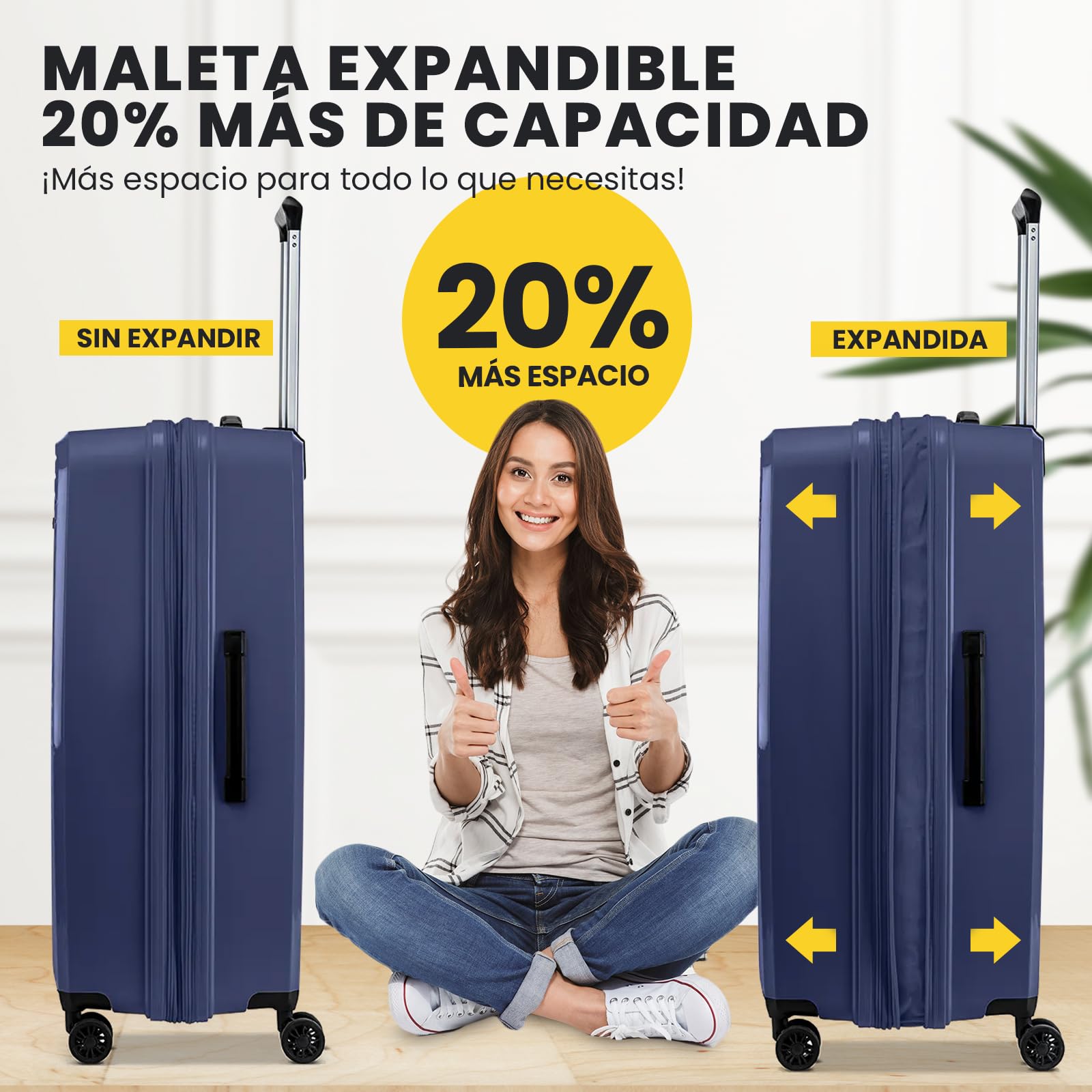 Air Nova - Maleta de Viaje Grande (23Kg) Expandible (76x52x30/33cm), Fabricada en Polipropileno, 4 Ruedas Dobles y Cerradura Combinación TSA. (Grande XL), (115L), (4.5kg), (Azul Marino).