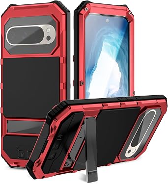 for Google Pixel 9 Pro XL Case 2024 Metal Military Grade Rugged Red