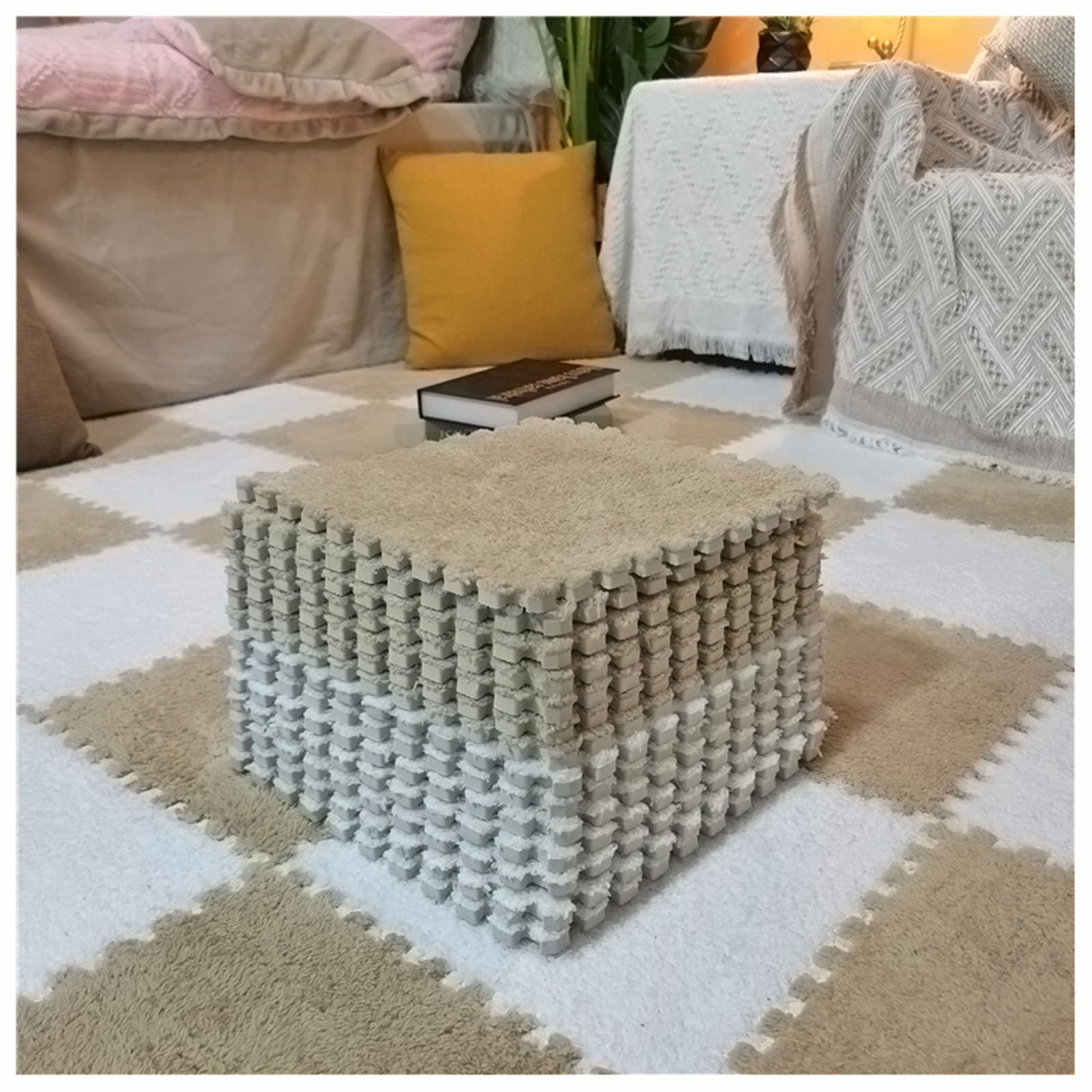 tappetini in schiuma, Confezione da 10 piastrelle puzzle for tappeti ad incastro, 30,5 x, cm, multicolore(Light Brown+white)