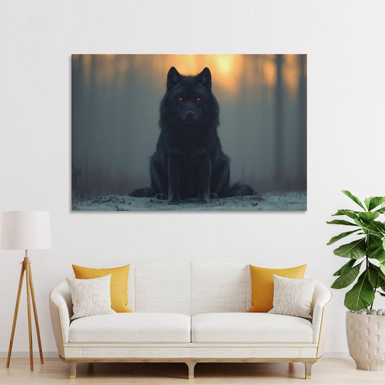 Junmoney Unframe-Style-9 Black Wolf With Glowing Eyes Hanging Wall Art, 24X36inch(60X90cm), For Lounge, Bedroom Or Personal Spaces, Gift Idea For Housewarming And Birthdays