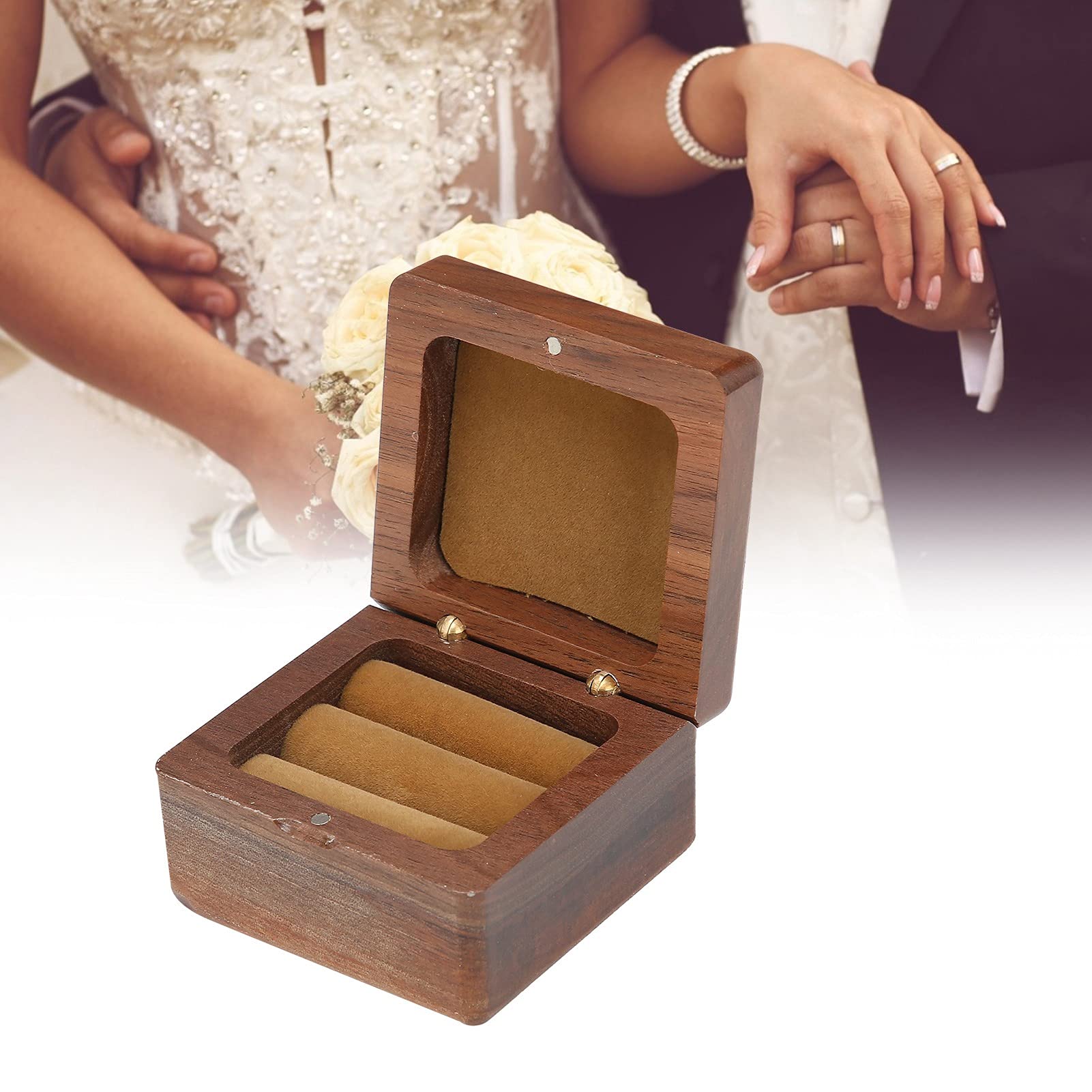 Boîte à Bagues M. Et Mme En Bois – 7,9x14x4,5 Cm, Vintage Camel, Double Compartiment, Cadeau Mariage - 9