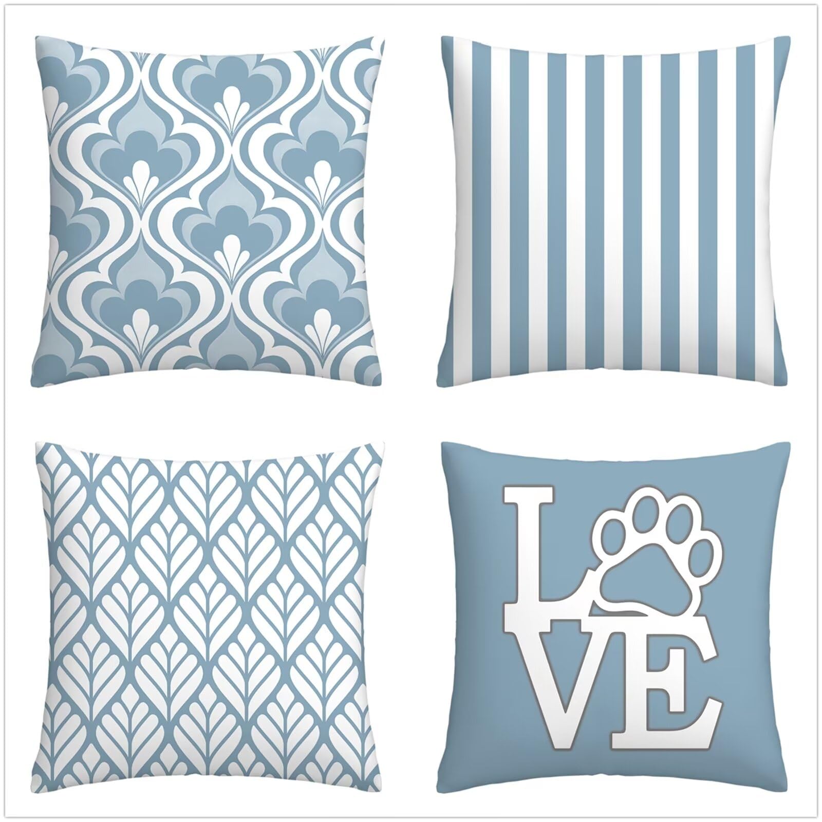 rayas grises azules 4 pcs Fundas de Cojín,50x50cm Square Double Sided Linen Cojines Navideños,Funda Almohada Decorativa para Invierno,para Sofá Coche Cama Sillas Decoracion Hogar Cojines P1-338