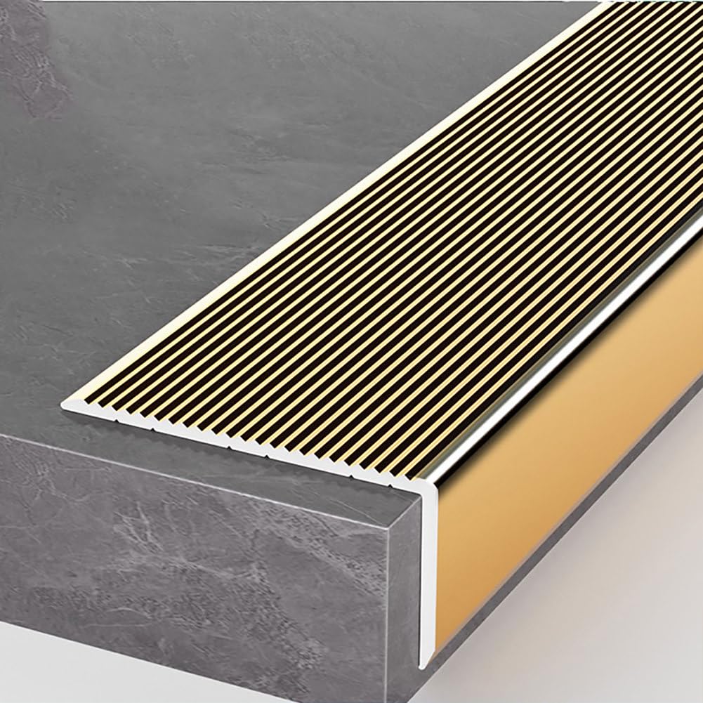 Cantonera de escalera, paquete 5, aluminio, forma L, 90 cm, 8 x, antideslizante, for interior y exterior(Gold)