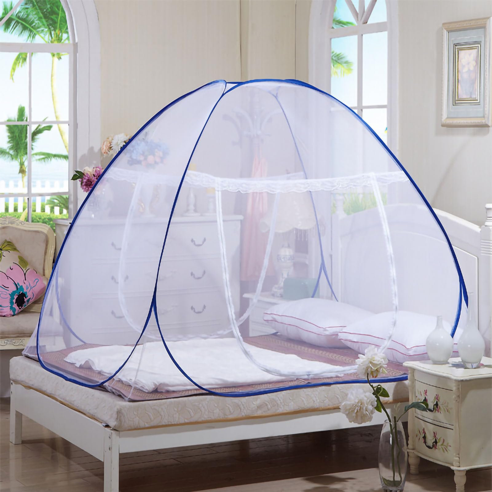 Aramox Zanzariera, Tenda a Rete Pieghevole in Poliestere Design Pop-up con Copertura Inferiore Completa Rete Traspirante Installazione Rapida per Bambini Studenti Viaggiare a Casa in Campeggio (#2)