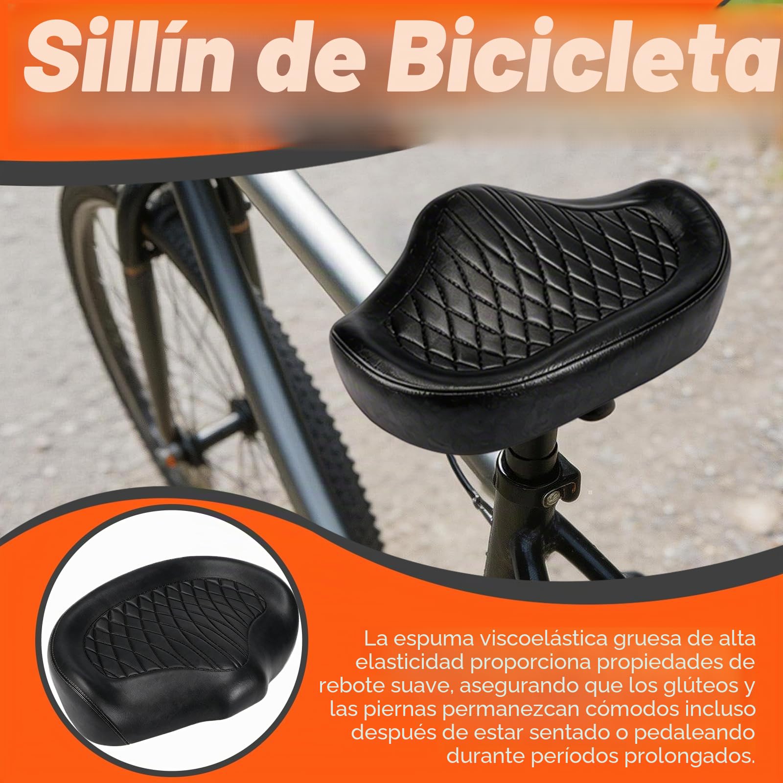 Sillín de Bicicleta, Asiento de Bicicleta Cómodo para Hombres y Mujeres Sillín Ergonómico Asiento Impermeable Y Amortiguador para Bicicletas Urbanas de Montaña Estáticas y Eléctricas