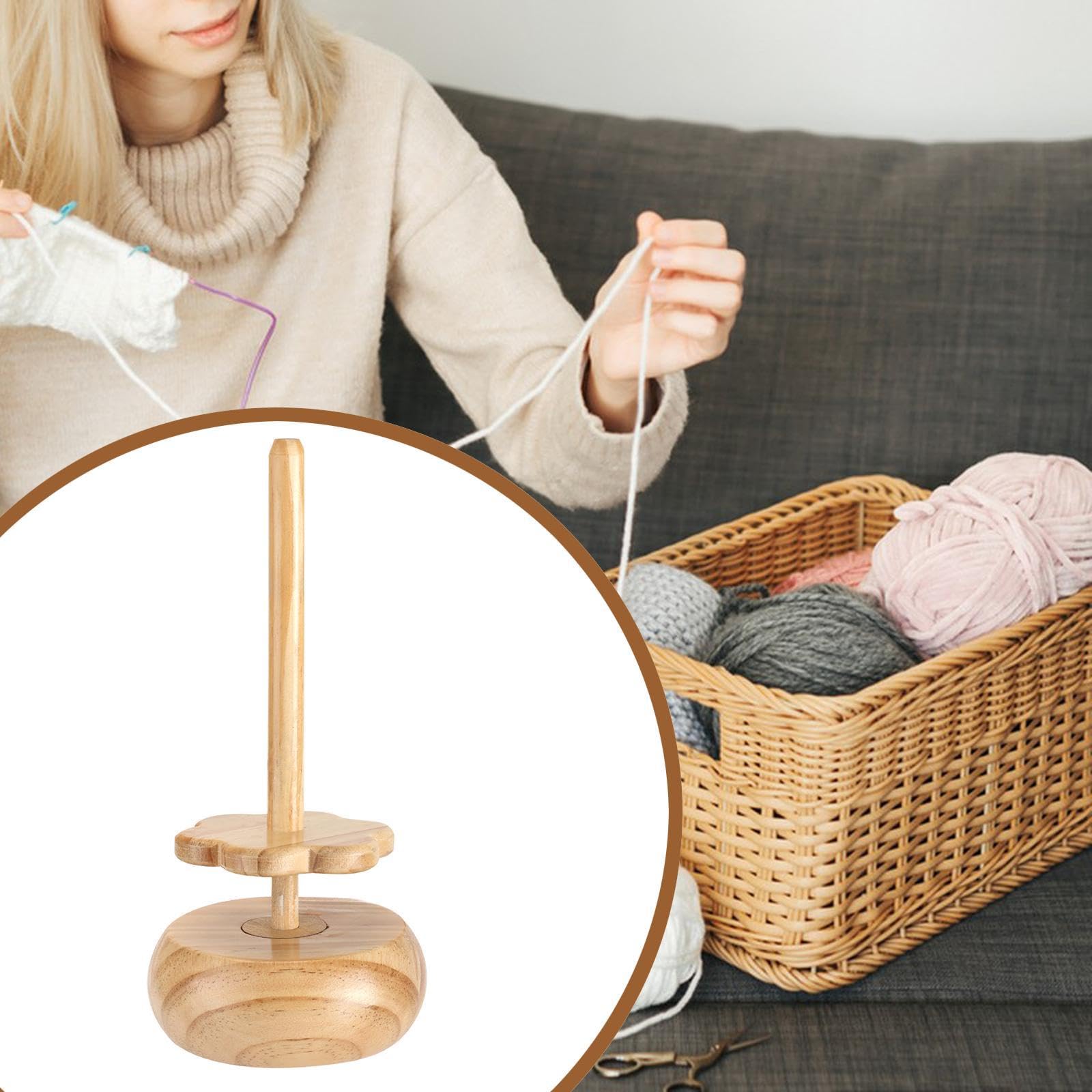 Garnhalter Spindelspender Garnspinner für Häkeln und Stricken Aufbewahrungsbox mit Deckel- Holzfarbe