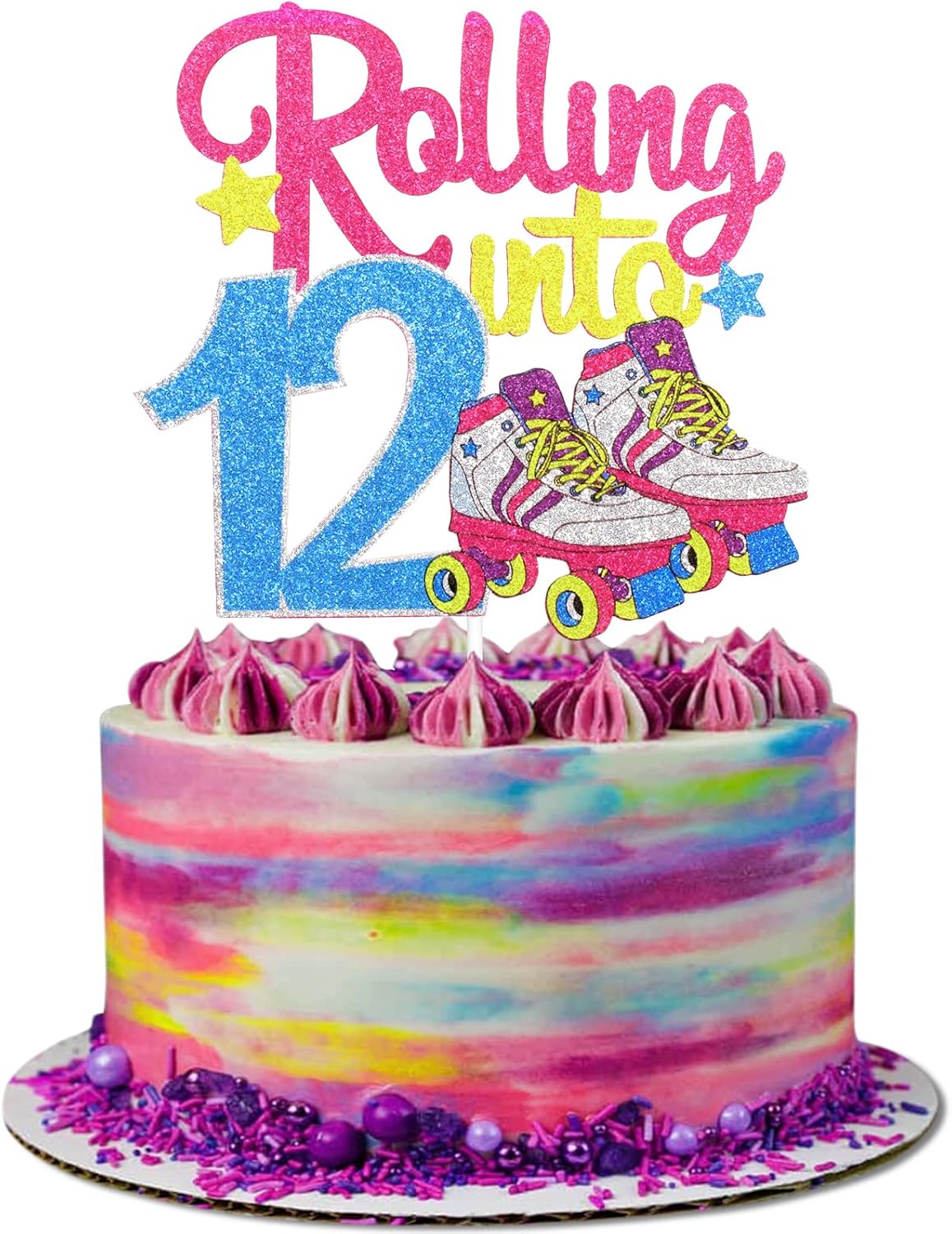 Amazon.com: Caiwowo Rolling Into 12 Roller Skating Happy Birthday Cake ...