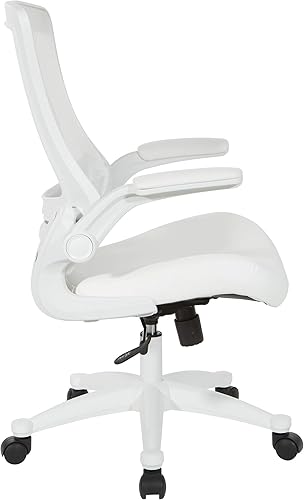 Miniatura 3 de Office Star - Silla de oficina con respaldo de pantalla blanca ventilada con brazos abatibles acolchados de color con base de nailon blanco, piel