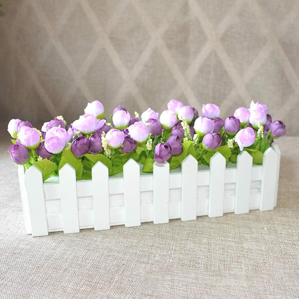 Meiyuan Mini White Picket Fence for Artificial Flowers Fake Rose, White Wood Fence with Foam Plastic for Artificial Plants Container Home Decor, 11.81x2.95x3.15'' L