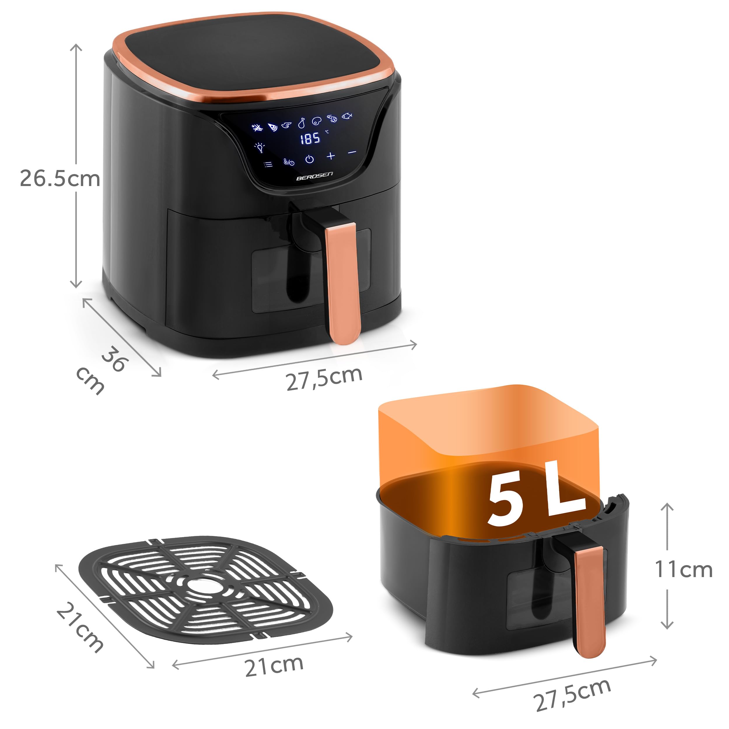 Berdsen Frytkownica beztłuszczowa frytownica airfryer 5l 1500W czarno-złota