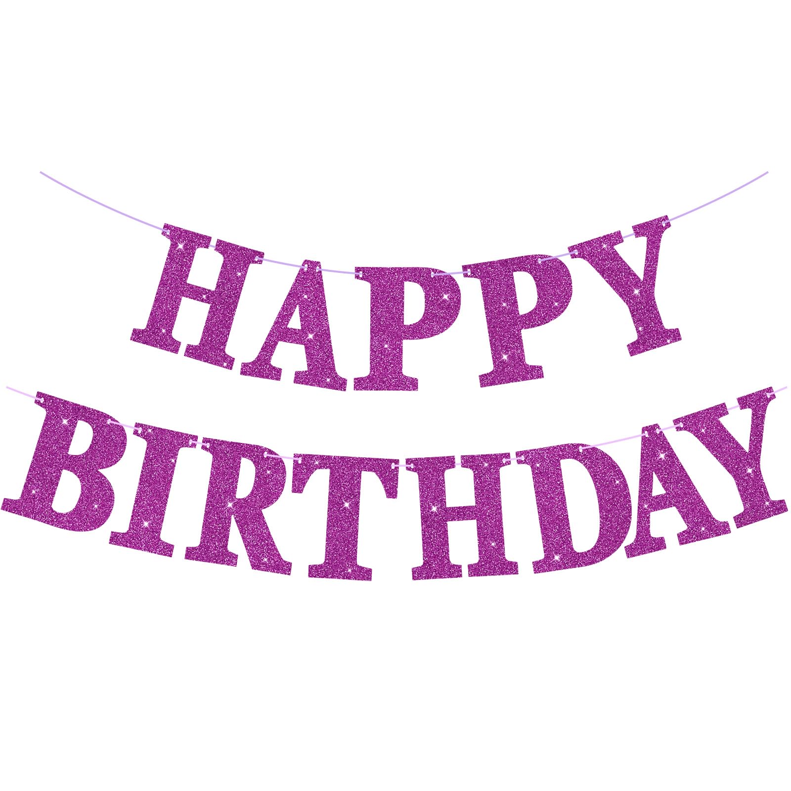Purple Glitter Happy Birthday Banner Sign Birthday Garland Wall Door Banners Flag for Women Men Boys Girls Party Backdrop Hanging Decorations