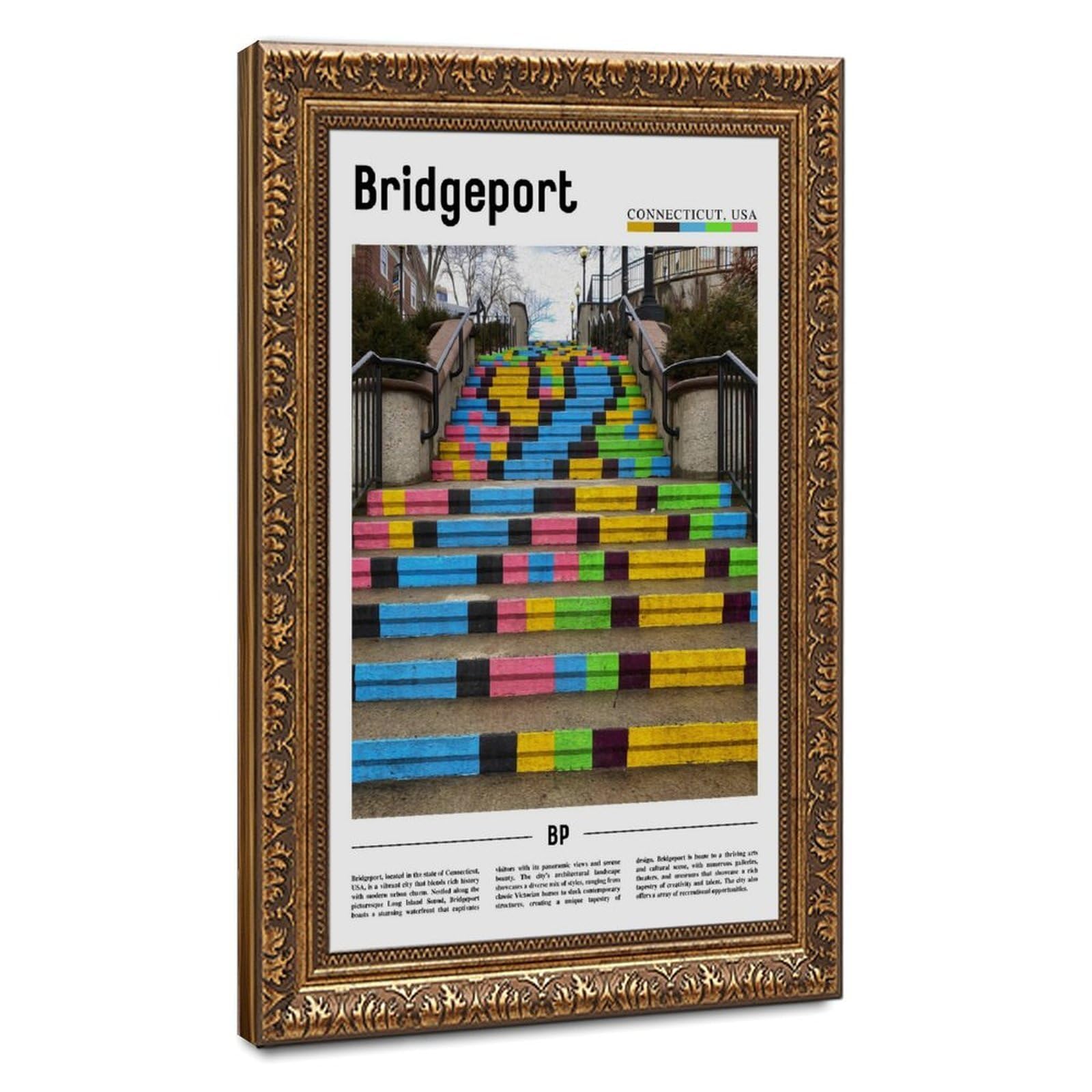 Wcyb Retro Gold Frame Bridgeport Connecticut The United States Of America Landscape Travel Prints Posters Canvas Deco Paintings Wall Art For Office Living Room Hangable Fra