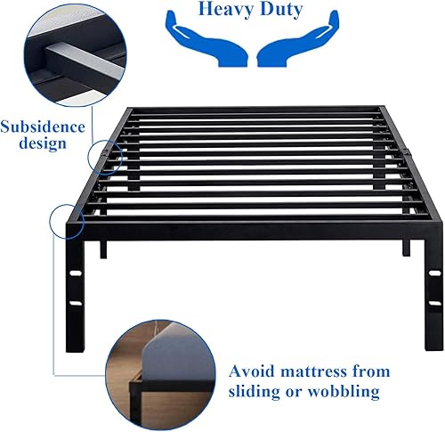 Miniatura 67 de VECELO - Base de cama metálica, no necesita somier, base de colchón, soporte de listones de acero, color negro, tamaño king