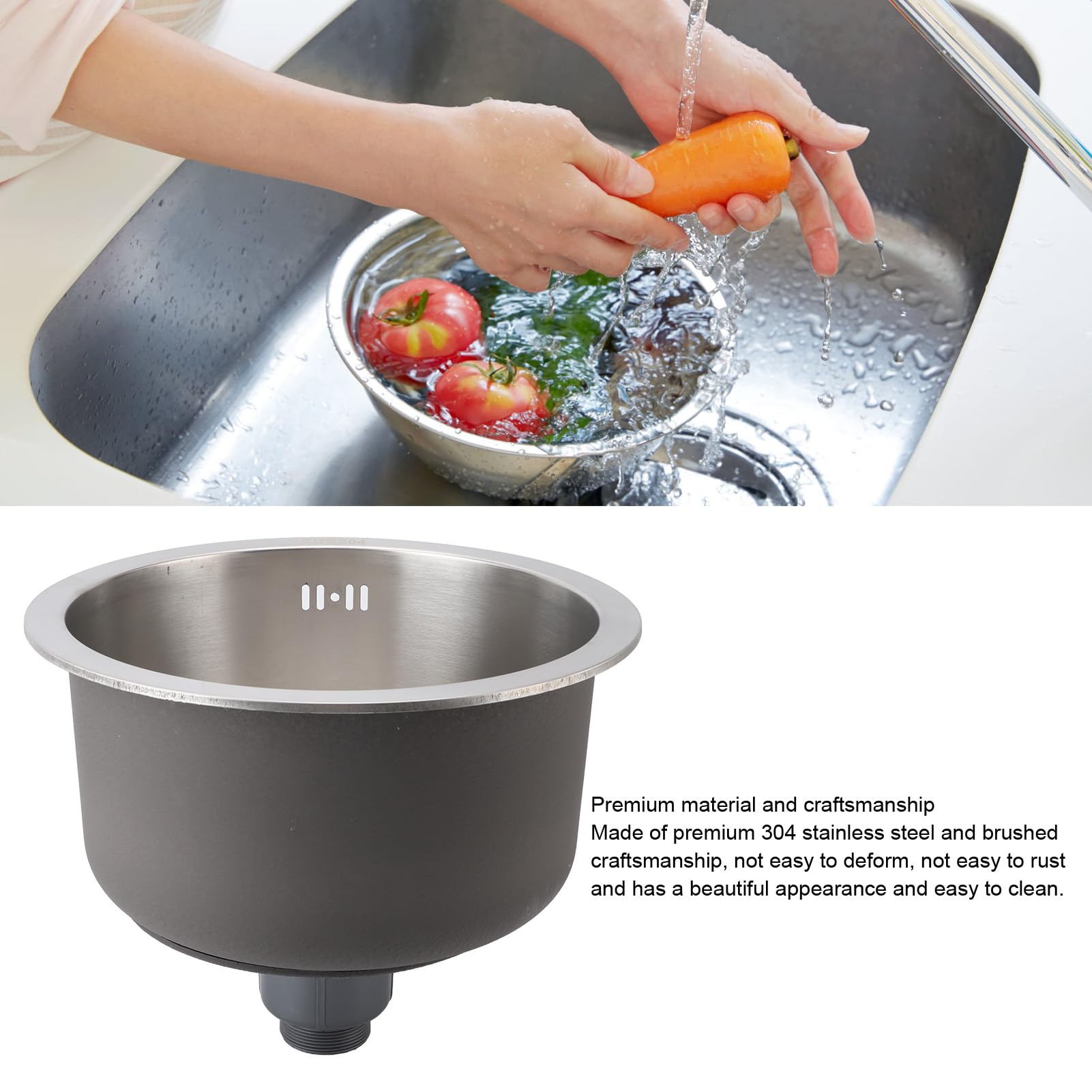 Barspüle aus Edelstahl 304, Gebürstetes Einzelbecken-Küchenspülbecken, 36 Cm Unterbau, Rostfreies Rundes Spülbecken, Anti-Überlauf, Ideal für Küche und Bar