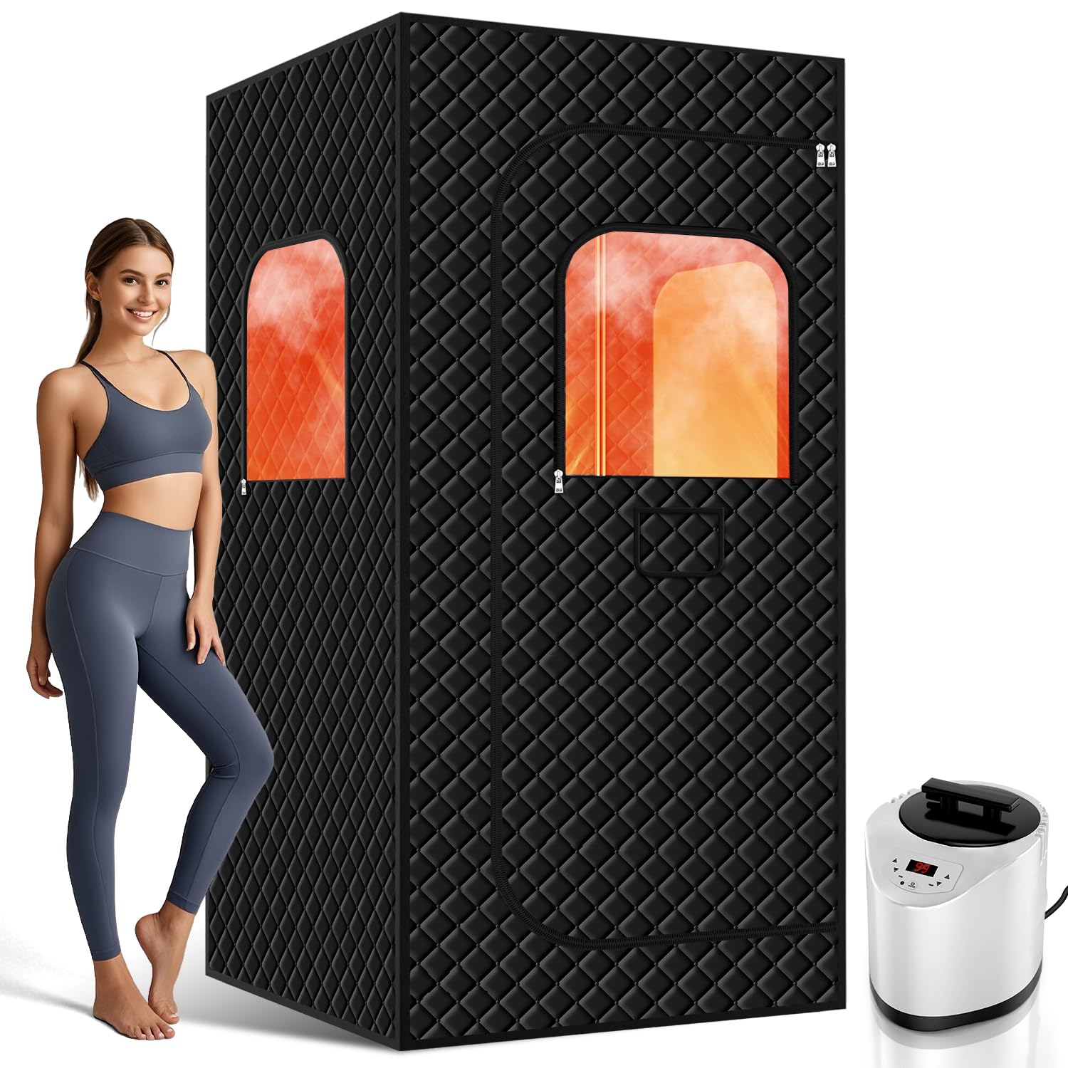Sauna Box, Portable Sauna for Home, Full Size Steam Sauna Tent with 3L 1200W Large Capacity Steamer and Remote Control, Personal Steam Room for Spa, Indoor, Outdoor, Gym (Black)