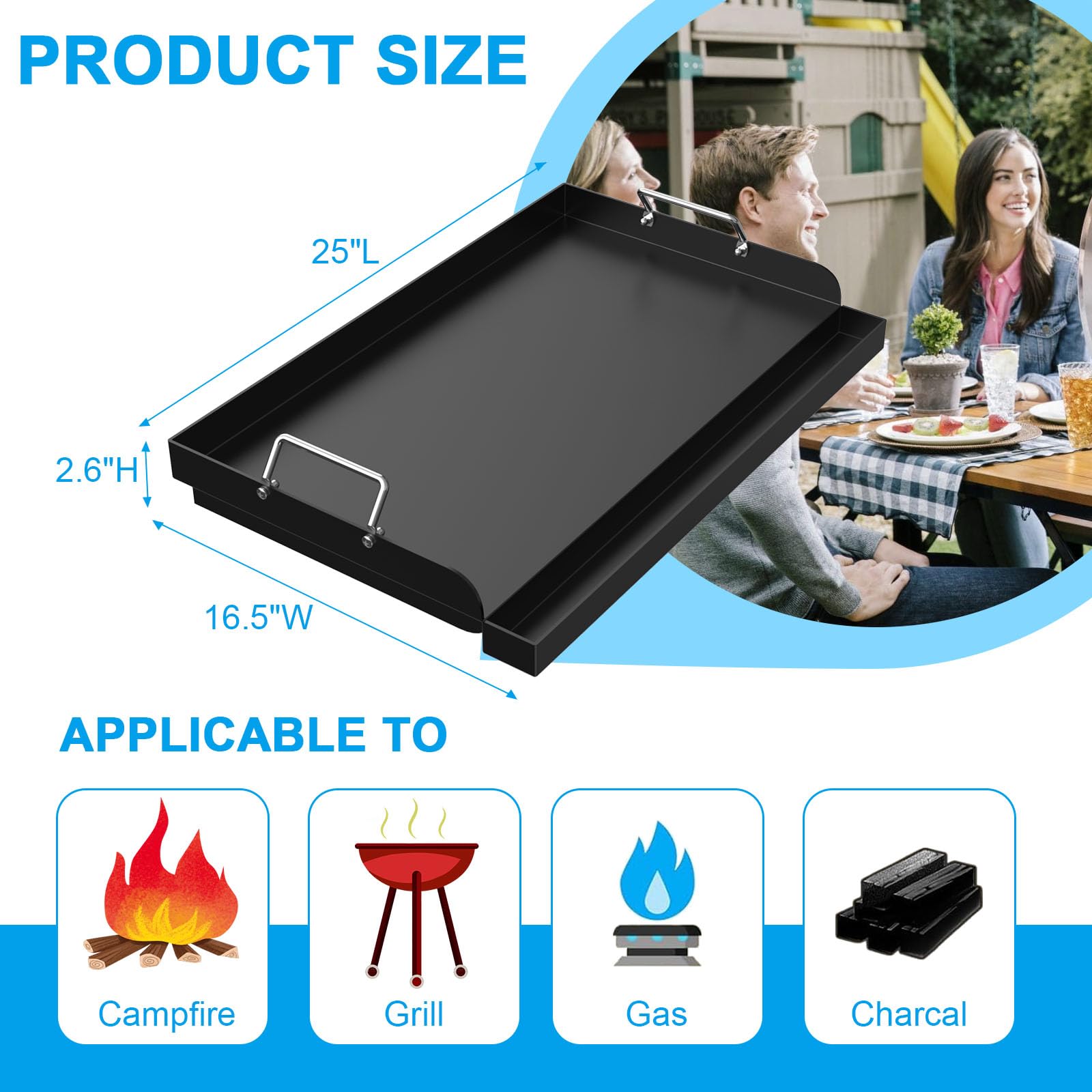 LS'BABQ Universal Flat Top Griddle for Gas/Electric/Charcoal Grills, 25