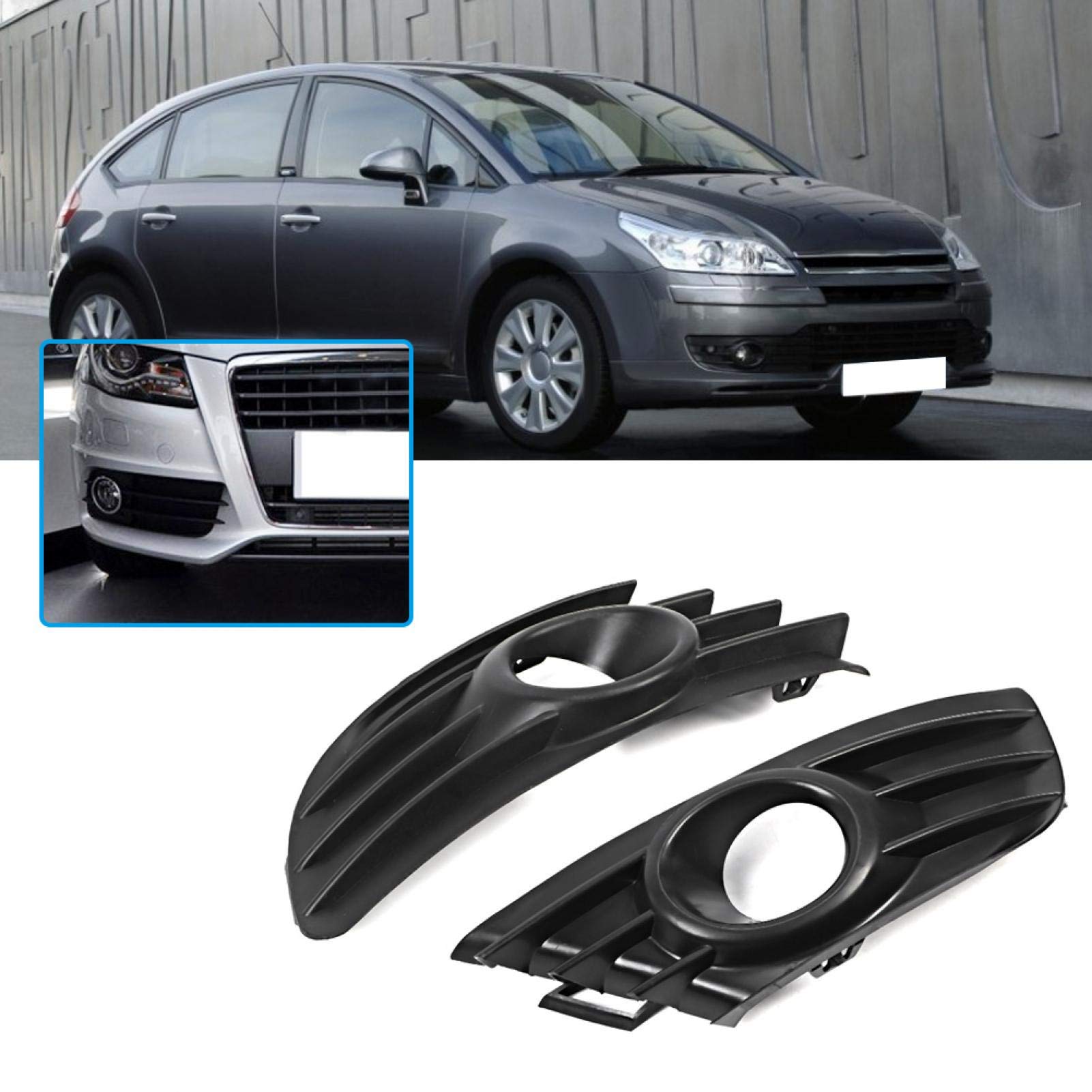 OUKENS Couvercle antibrouillard, paire de garniture de calandre antibrouillard pare-chocs avant de couleur noire pour Citroen C4 2004-2007