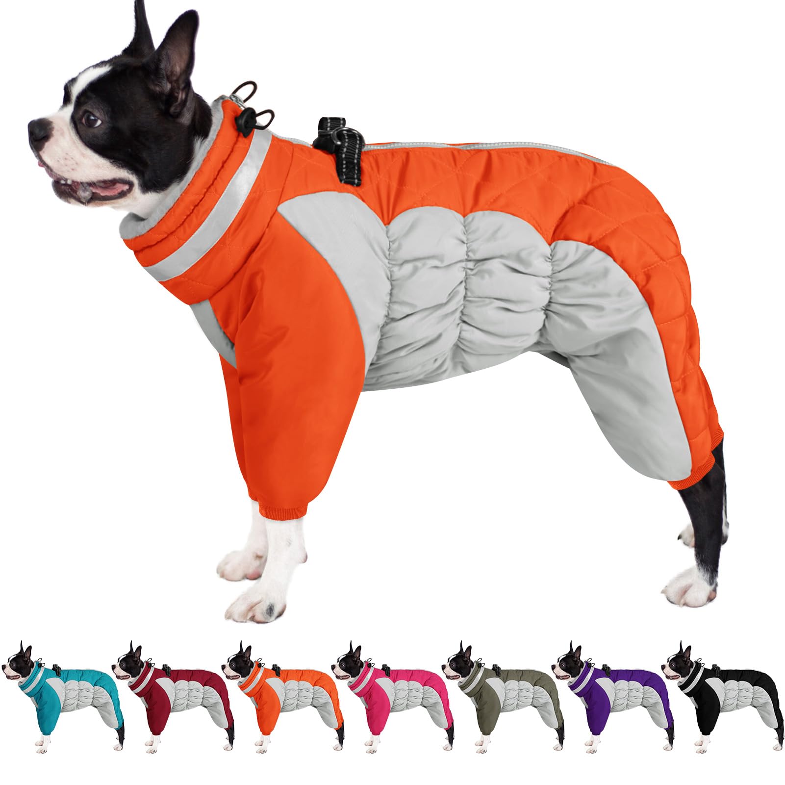 AOFITEE Cappotto per cani caldo per l'inverno, antivento per cani, con imbracatura integrata, a collo alto riflettente, giacca invernale da neve, per animali domestici di taglia piccola, media e