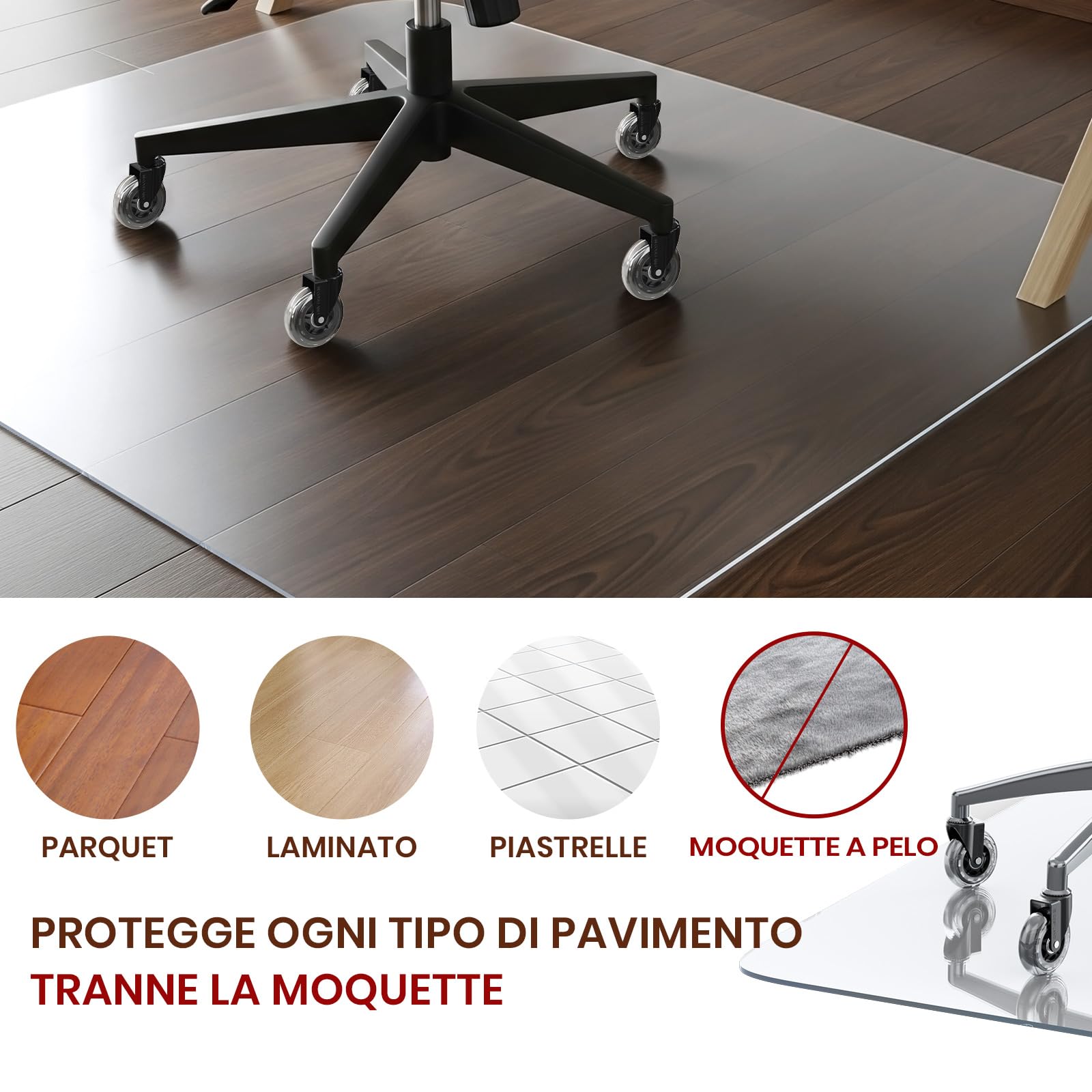 COSYLAND Tappeto trasparente salva parquet in PVC, Tappeto sedia ufficio antiscivolo, facile da pulire, compatibile con tutti i pavimenti tranne moquette - 100 x 120 cm aggiornamento
