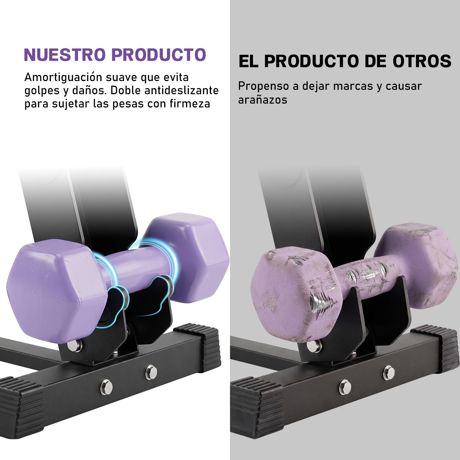 Soporte para Mancuernas de 3 Niveles, Estructura en A, Capacidad 100 kg,con Goma Antideslizante, para Gimnasio y Fitness en Casa (3, Kilogramos, 100)