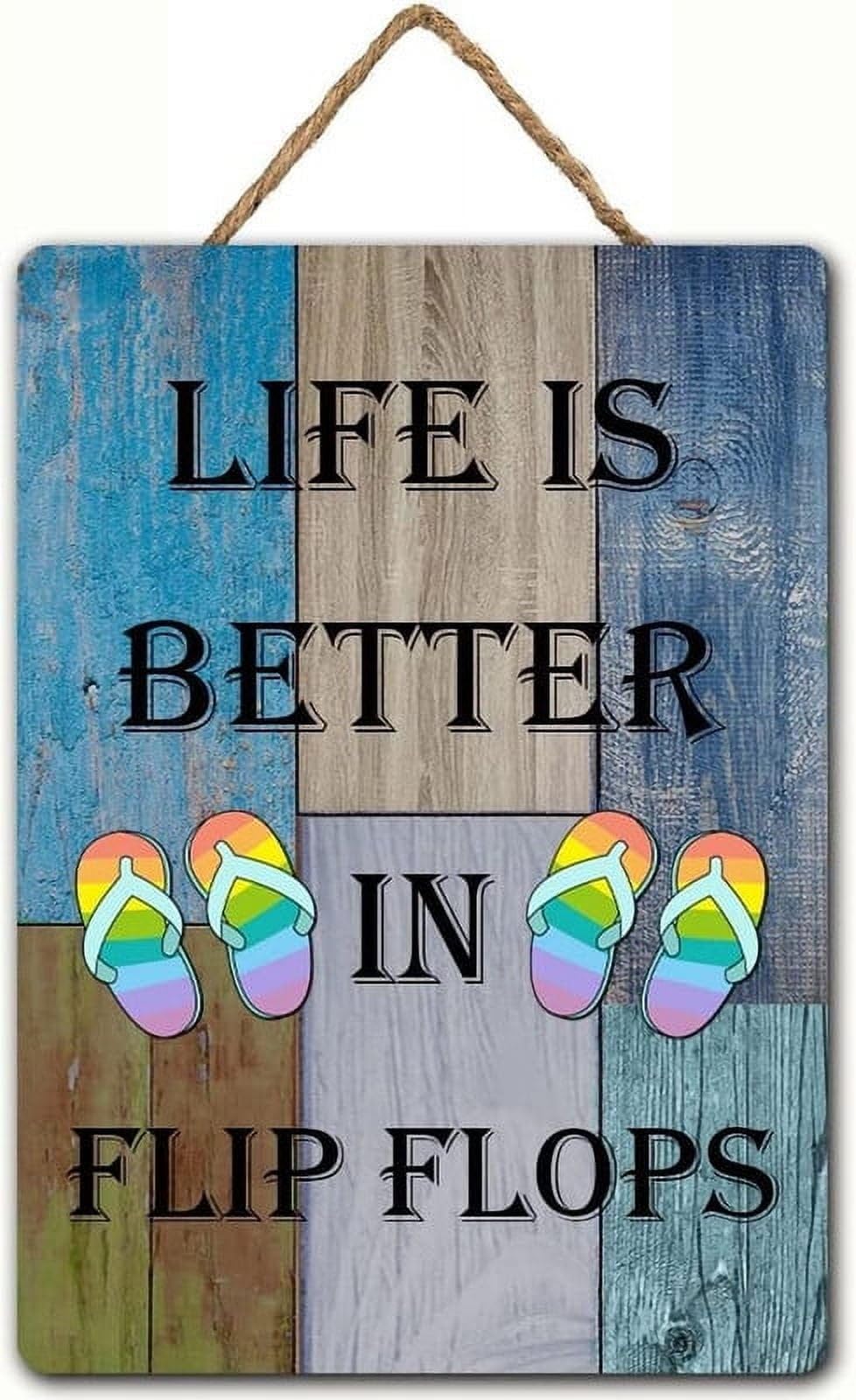 Life is Better in Flip Flops Beachy Hanging Wall Art - 12X6 Inch Wooden Sign for Vacation Lovers’ Home