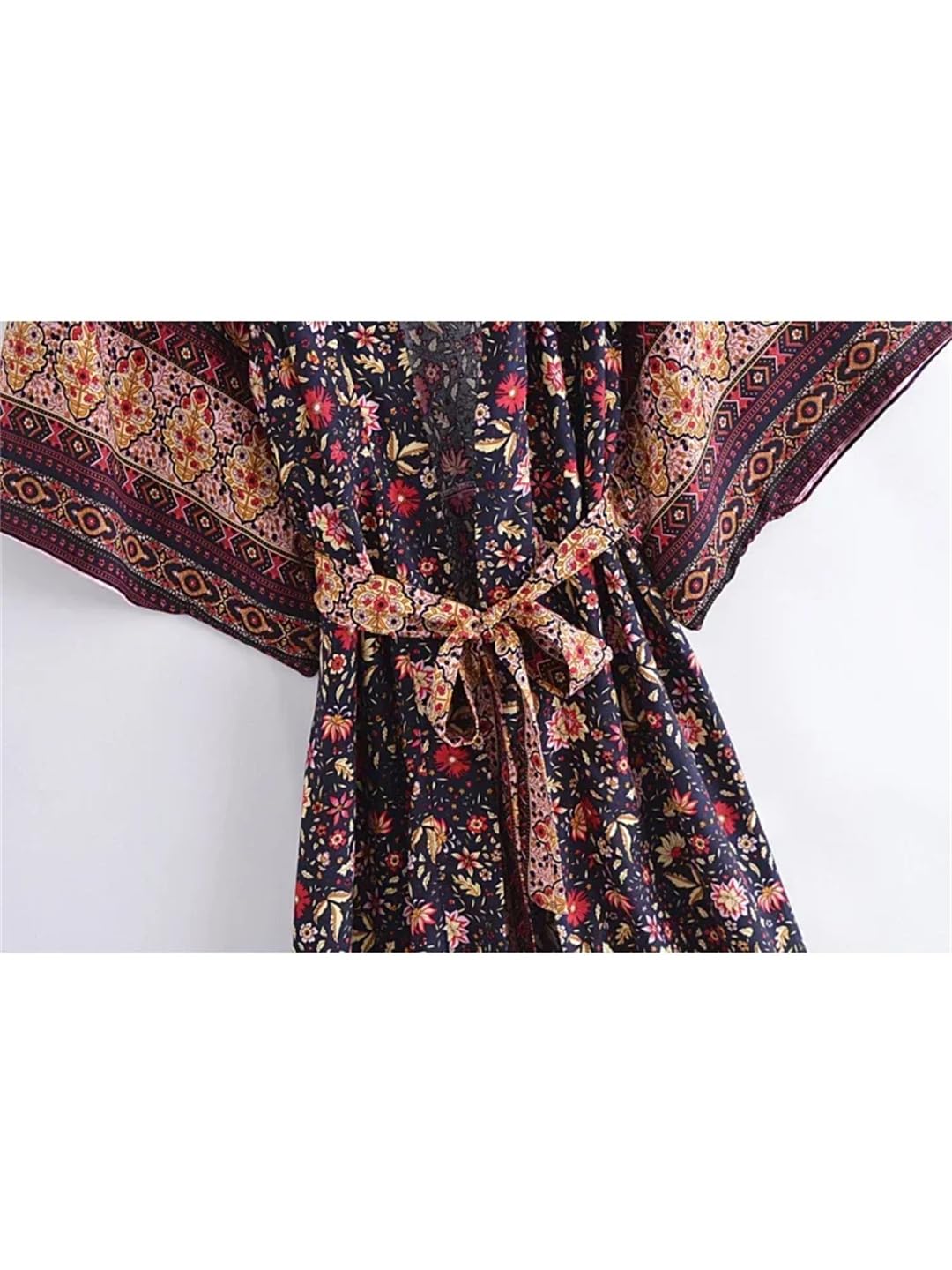 Wjnvfioo Moda damska czarny nadruk plaża bohema kimono dekolt w serek szarfy letni szlafrok okrycie bikini