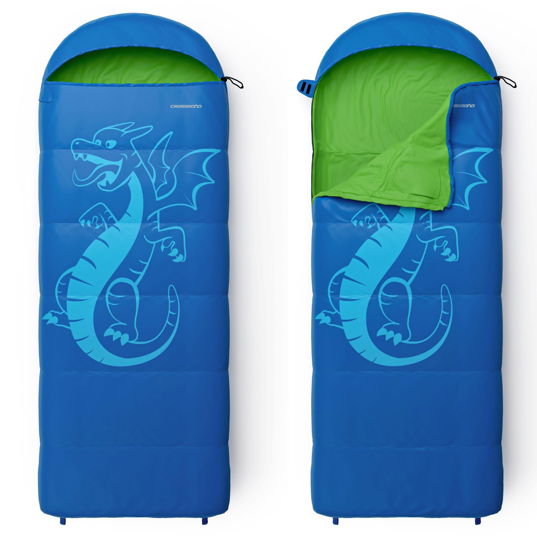 Crossroad Akutan Kinder Schlafsack 170cm Drache - Deckenschlafsack Junior - wasserabweisend - blau - Jungenschlafsack für Camping