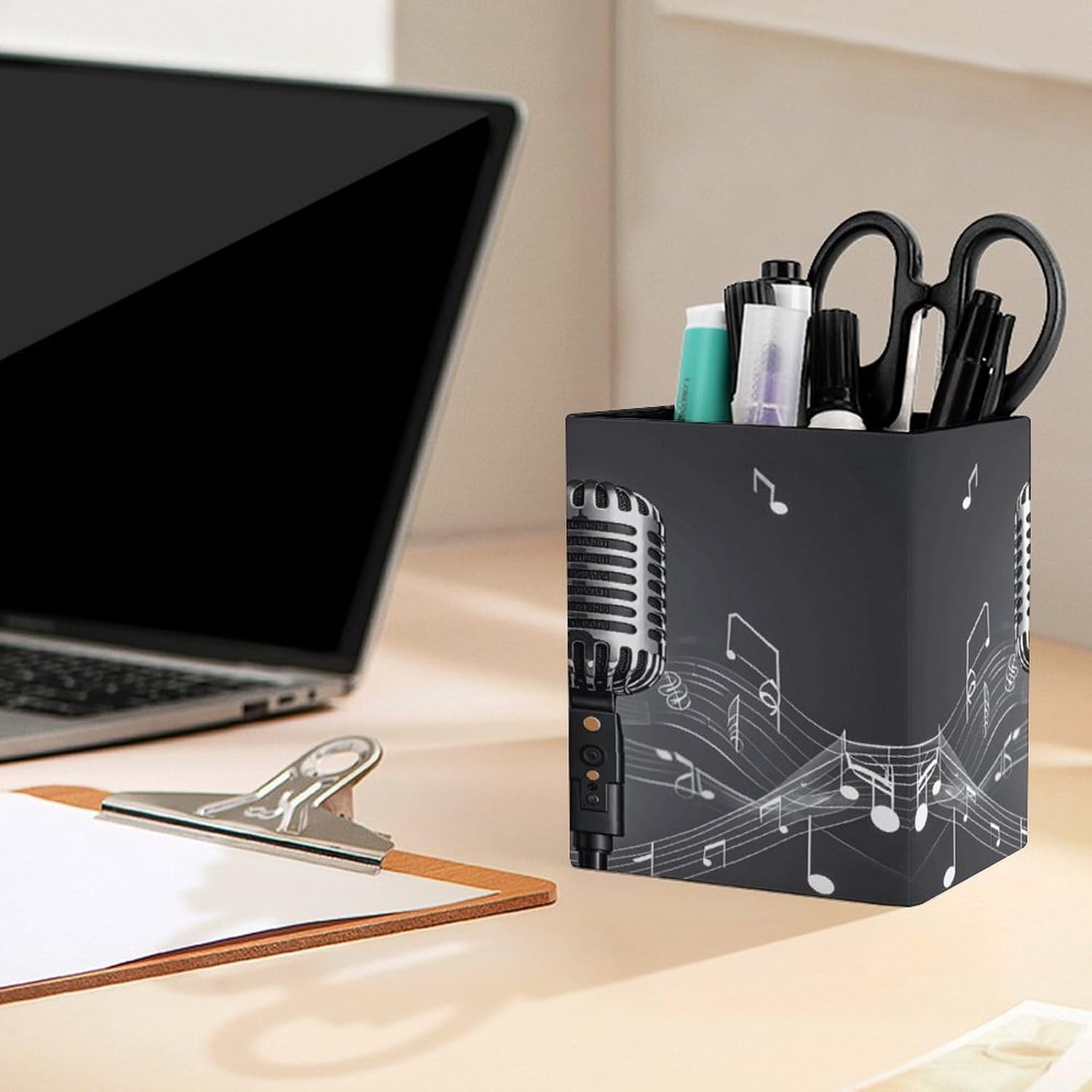 Microphone Music Pen Holder Square Desk Organizer for Office Studio image 5