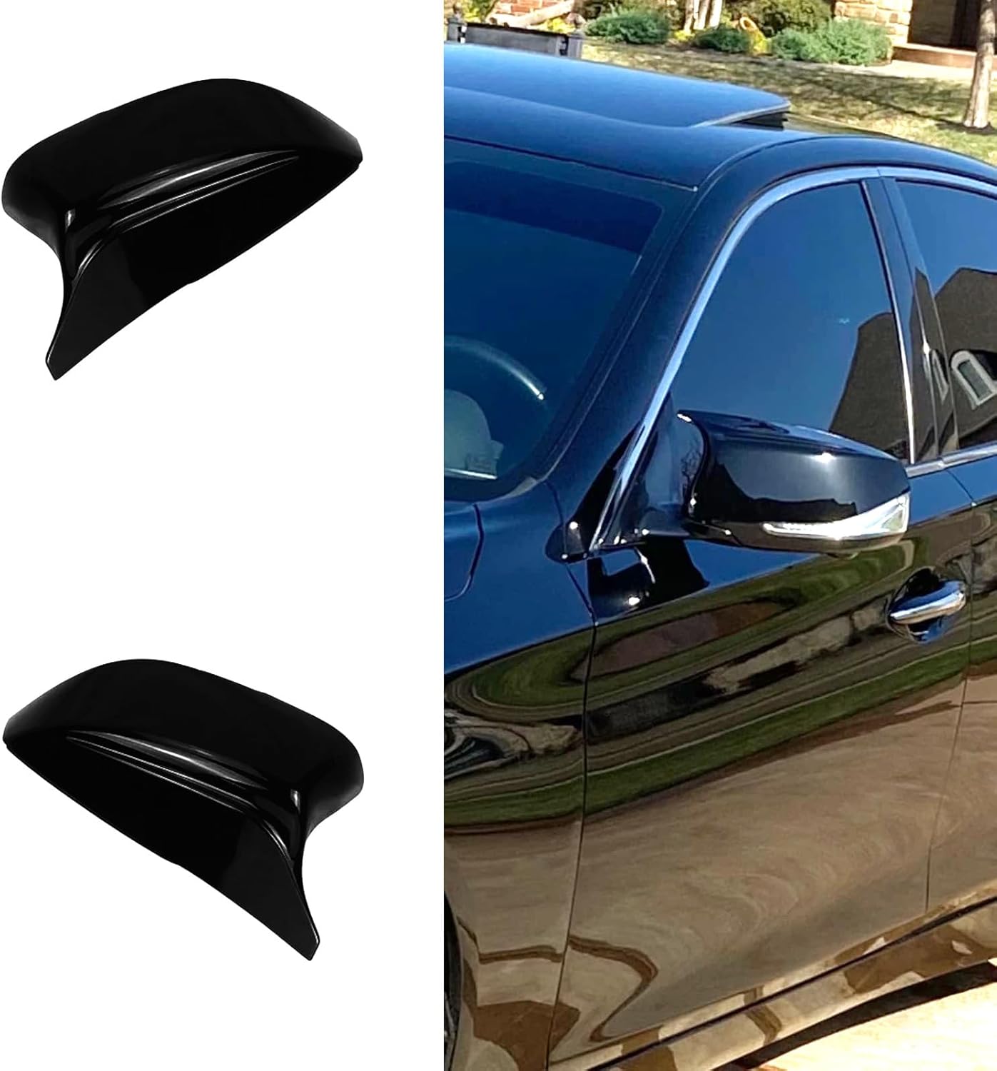 AtticZone Side Mirror Caps Covers Compatible with Infiniti Q50 Q60 Q70 QX30 2014-2022, Door Rear View Mirror Cap Replacement, Horn-style, Glossy Black