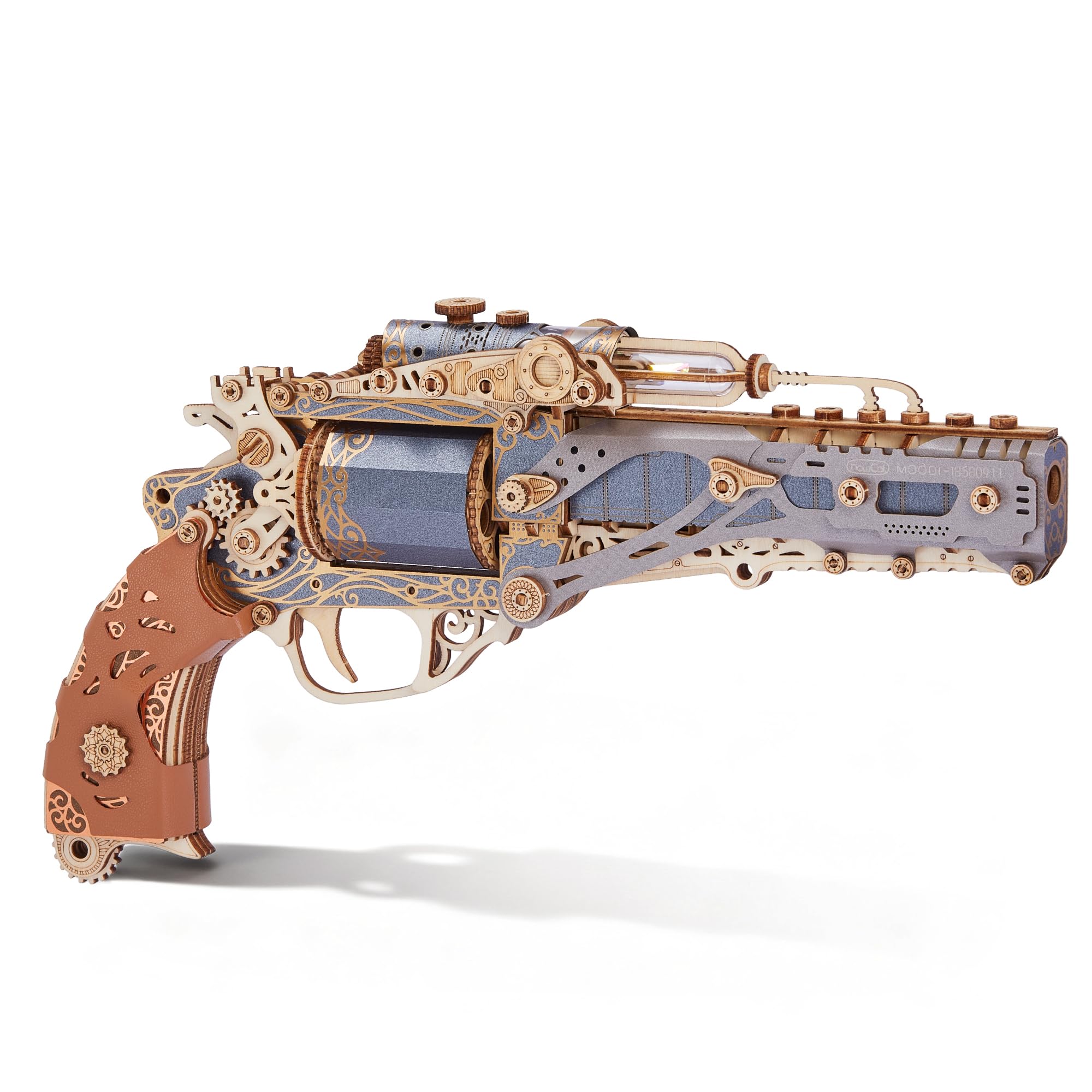 FUNPOLA 3D Wooden Puzzle Steam Revolver Model – Steampunk Mechanical Revolver DIY Assembly Kit, Unique Creative Gift for Adults and Teens (Black)