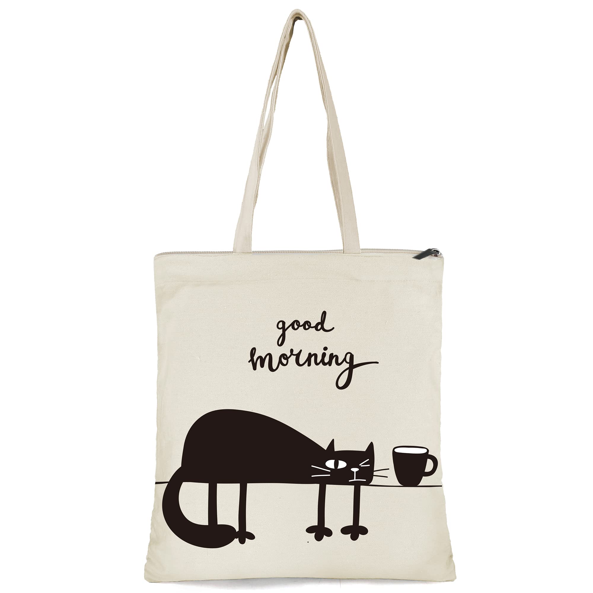 BeeGreen Canvas Aesthetic Tote Bag with Top Zipper Closure 13OZ Cute Gifts with Pocket for Teacher Women Book Lovers Beach