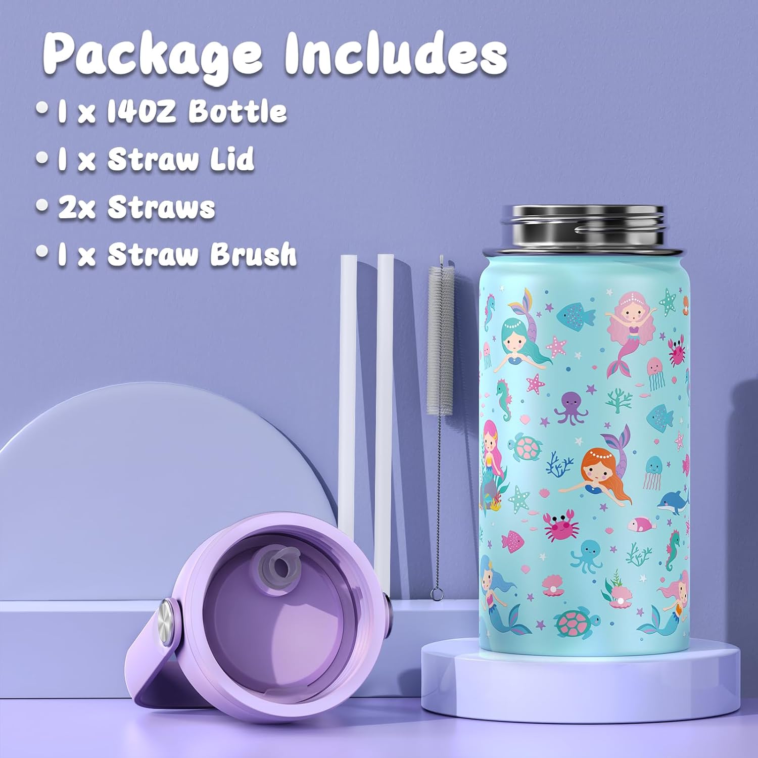 Kids School Backpack for Girls, Mermaids Bookbag Backpack with 14OZ Water Bottle, Lunch Bag Set for GirlsTeens Middle Student, Girls Backpacks for School (4pcs Water Bottle) - Image 5