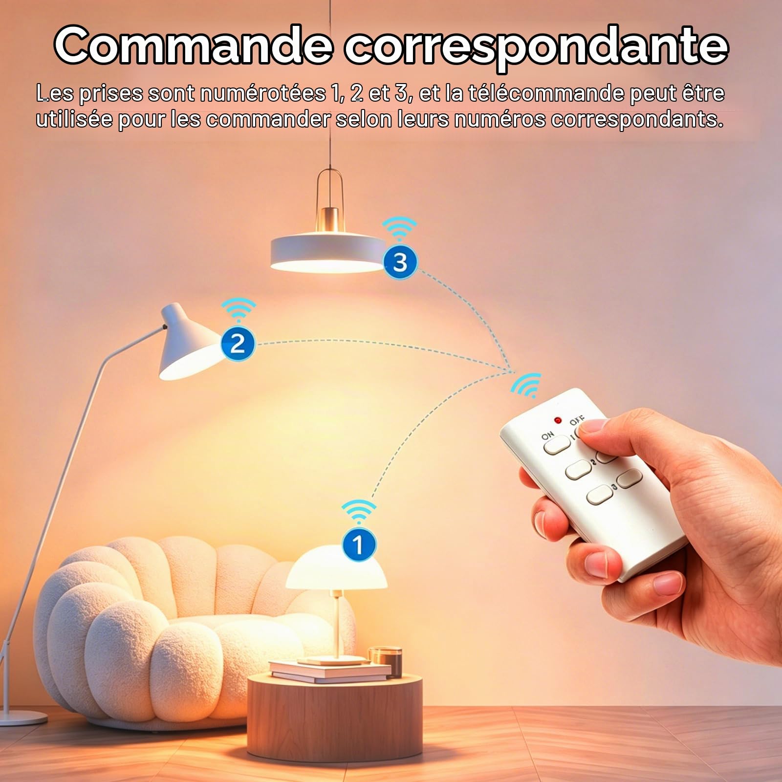 Prise Télécommandée sans Fil ANTELA 16A 3680W, 6+2 | 30M Portée de la Télécommande