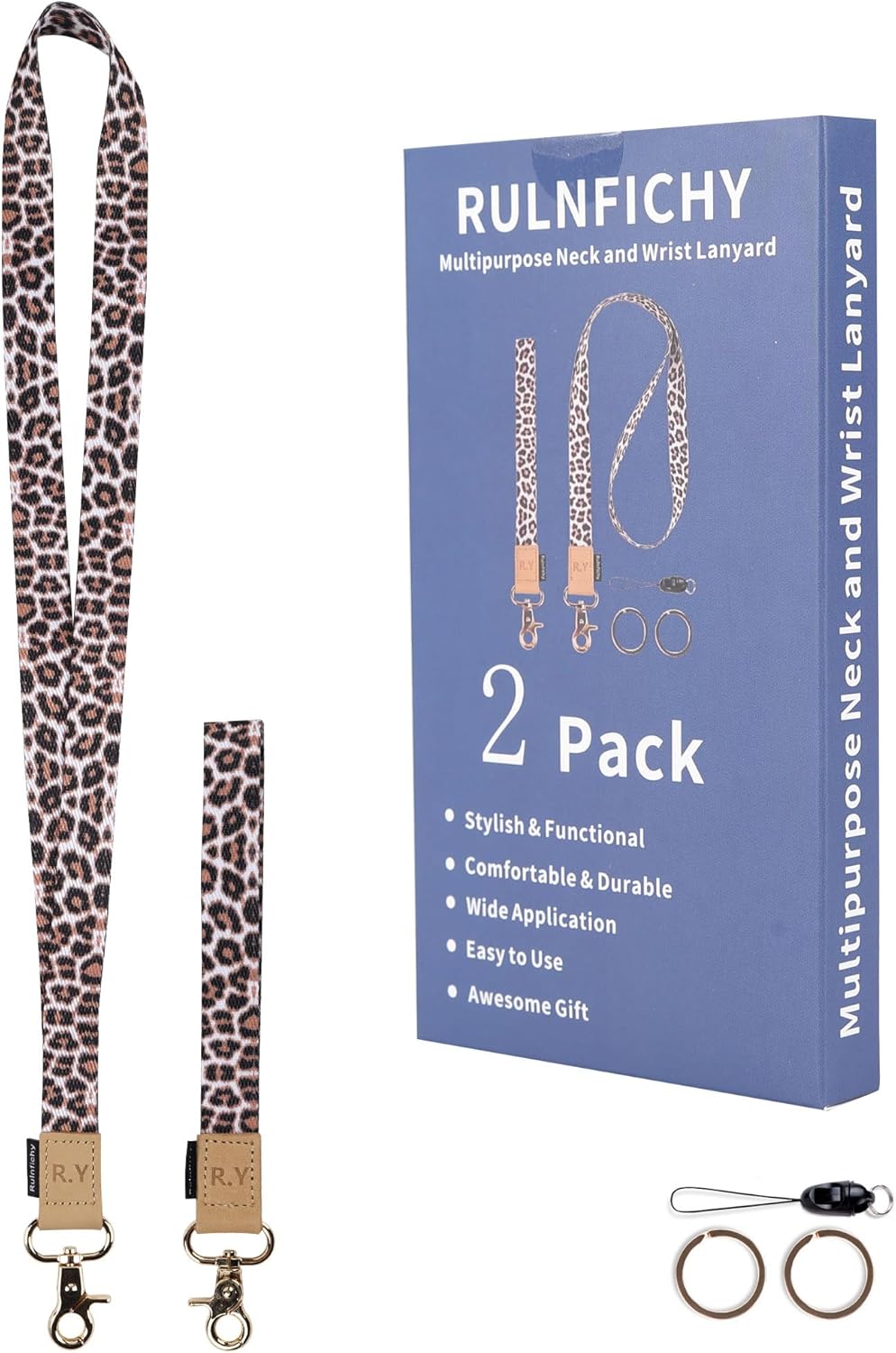 Cute Cheetah Leopard Lanyard for keys, id badges, Neck and wrist keychain lanyard set for women, teachers, kids, girl, 2 Pack - Image 9
