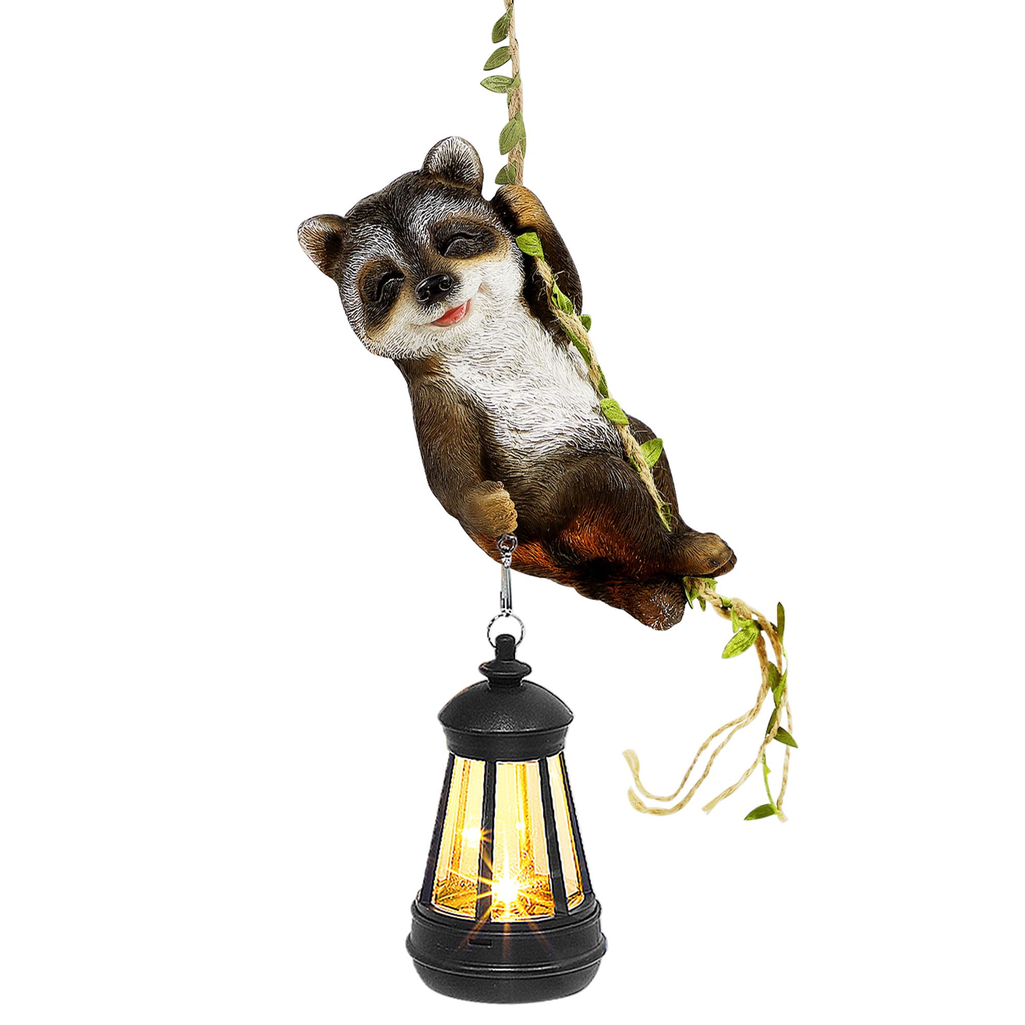 Lanterne à DEL solaire de jardin étanche avec figurine raton laveur à suspendre