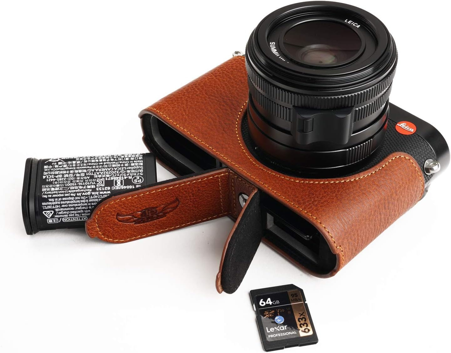 Leica Q2 Camera Case, BolinUS Handmade Genuine Real Leather Half Camera Case Bag Cover for Leica Q2 Camera Bottom Opening Version + Hand Strap (LavaBrown)