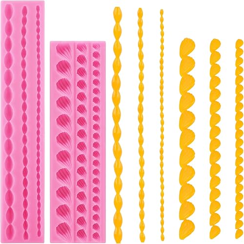 Beasea Molde de silicona para fondant, 2 piezas de molde, cuerda de perlas de silicona, punta de crema, para decoración de pasteles de cumpleaños,