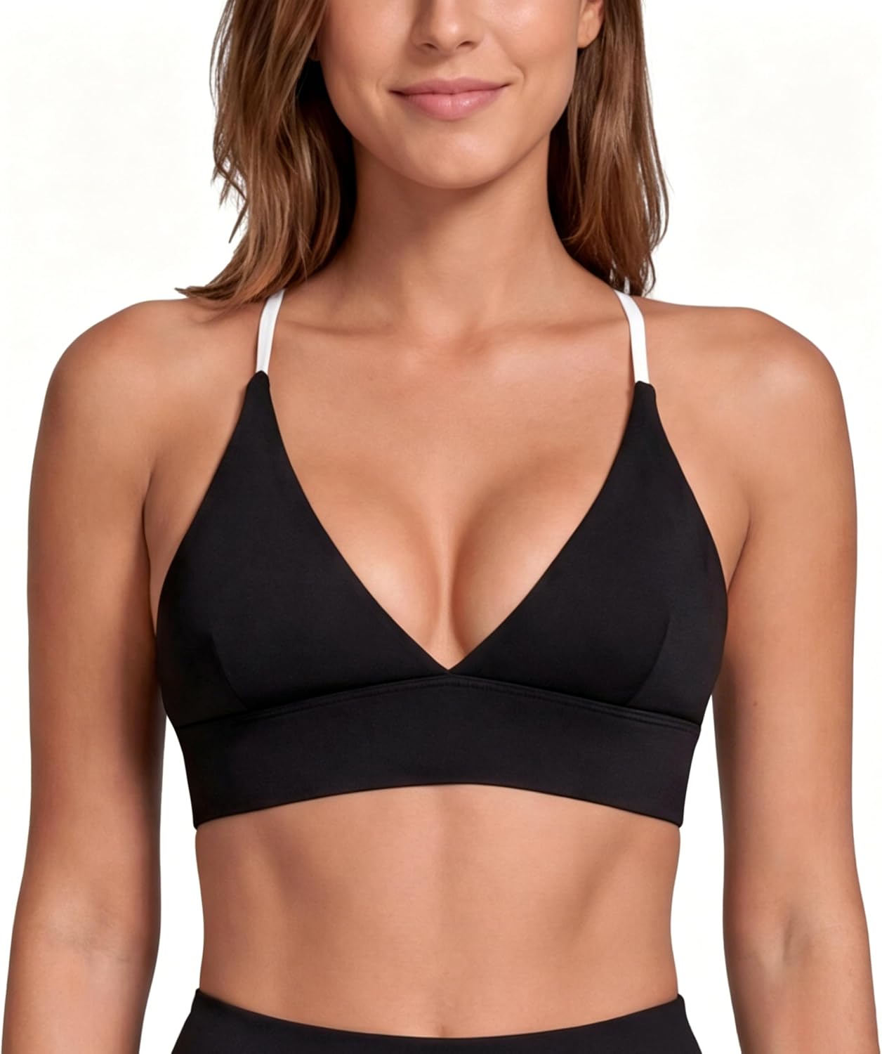Sunzel Women's Deep V Neck Cross Back Adjustable Contrast Straps Sports Bra image 4