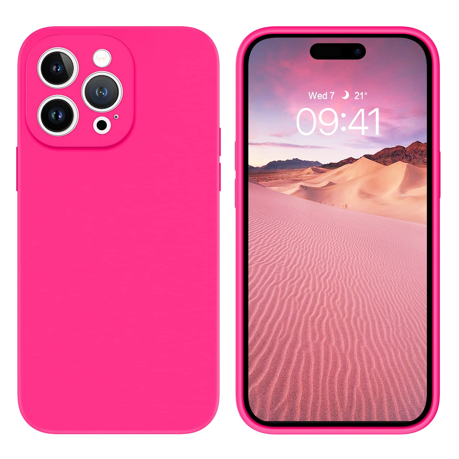 BENTOBEN iPhone 14 Pro Max Case, Soft Silicone Gel Rubber Bumper Microfiber Lining Hard Back Shockproof Full-Body Screen Camera Protective Phone Cover for iPhone 14 Pro Max 6.7", Hot Pink