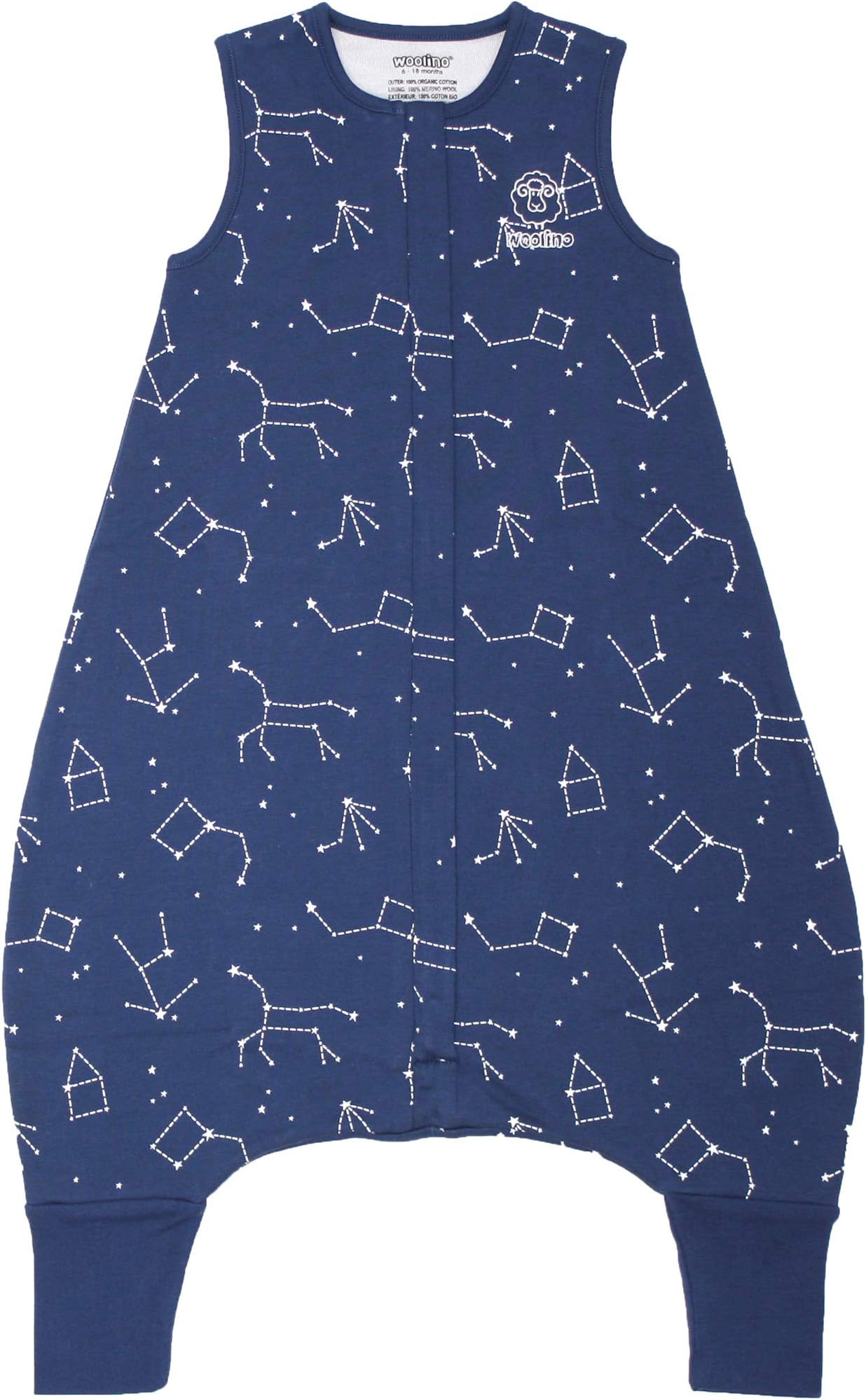 4 Season Baby Sleep Bag with feet, Australian Merino Wool and Organic Cotton, 6-18 Months, Night Sky