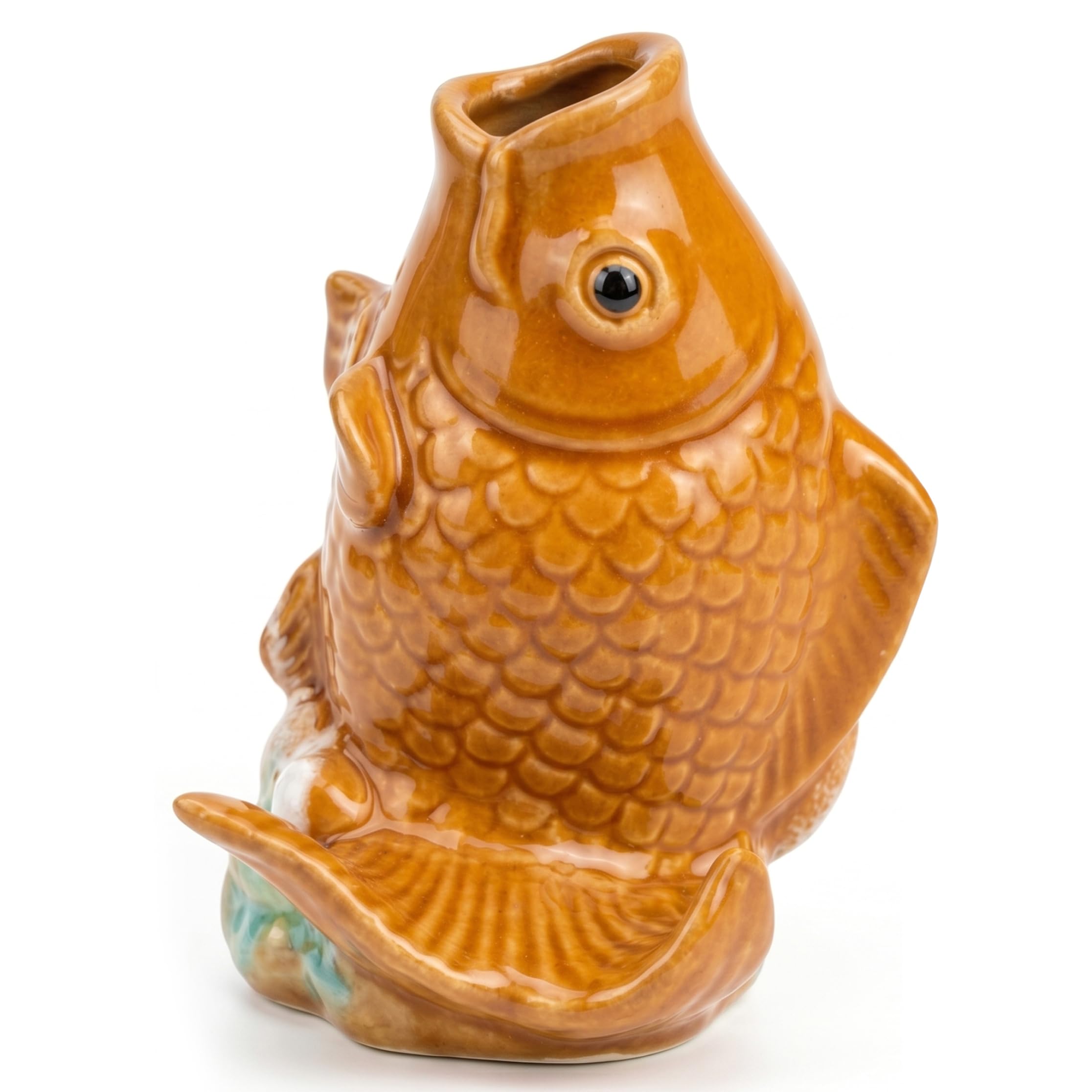 Ceramic Koi Fish Pond Spitter - Lifelike Water Fountain Spout For Small Ponds, Gardens & Pools, Style 2 Pond Spitter