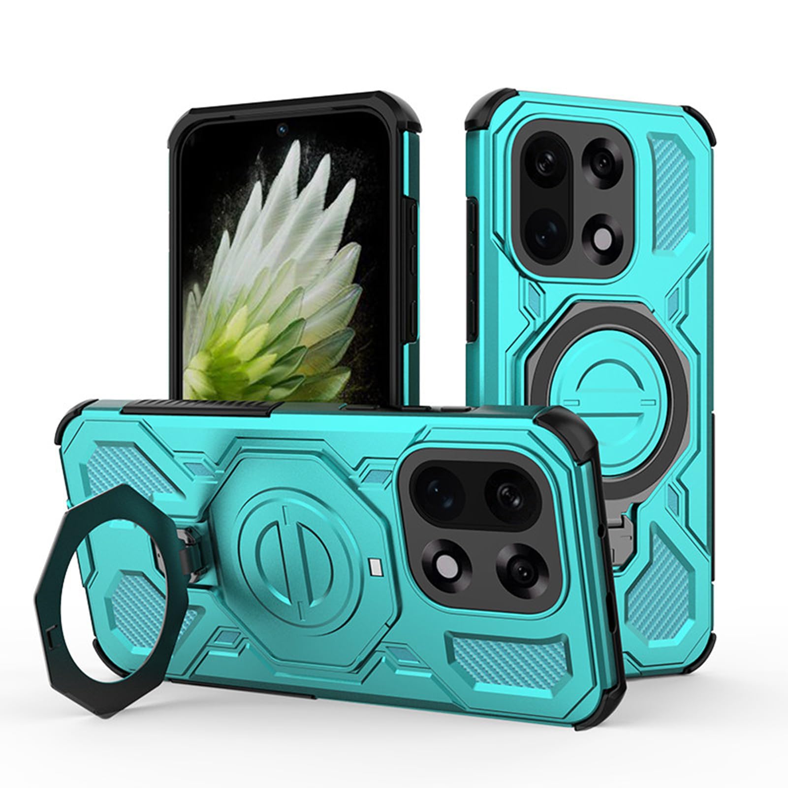 Ultracienkie etui do OnePlus 15, magnetyczny stojak na pierścionki, wojskowe etui ochronne, trwałe, odporne na uderzenia, zielone, 15