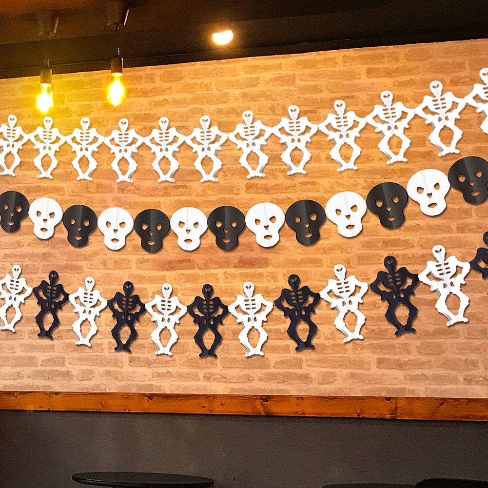 Banderole D'Halloween En Papier Pour Décoration De Ix, Guirxiété Citrouille, Araignée, Tête De Fantôme, Chauve-Souris, Crâne, 3m