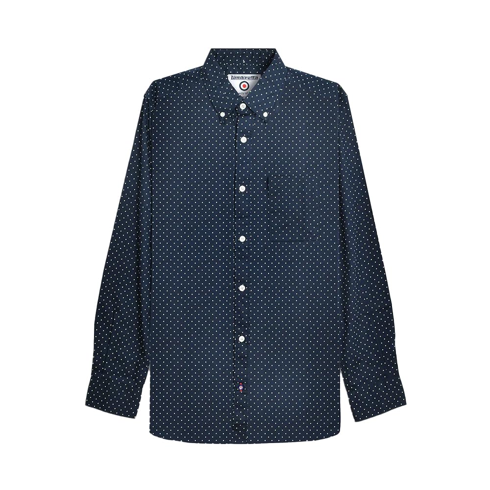 Lambretta Mens Button Down Pindot Shirt (UK, Alpha, XXL, Regular, Regular, Navy)
