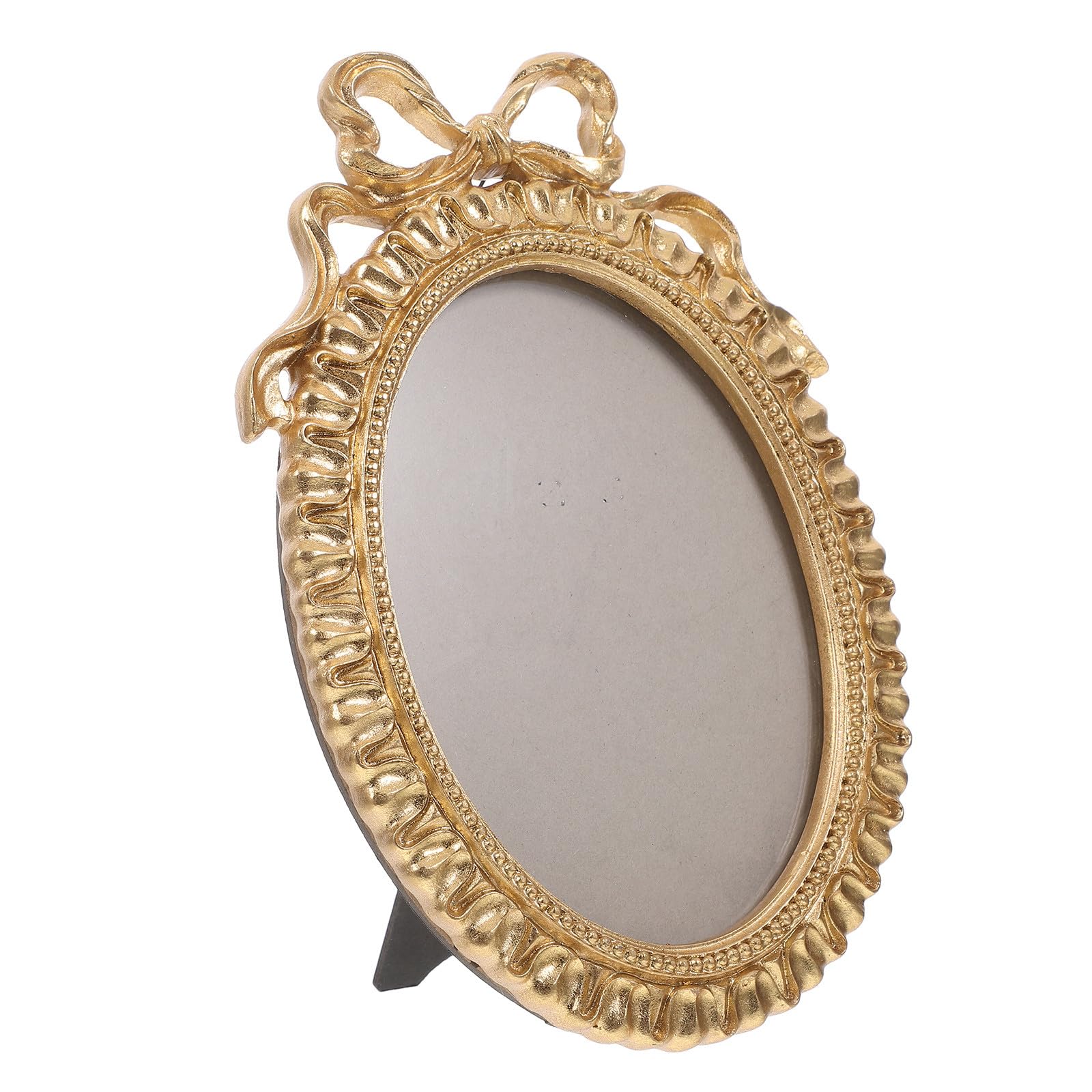 Marco de Fotos Ovalado de Resina Dorado con Lazo Vintage, Fácil de Limpiar, para Exhibición en Mesa o Colgar en Oficina y Bodas