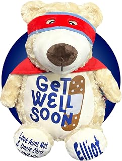17" Personalized Get Well Teddy Bear - Choose Your Color - Get Well Soon Stuffed Animals Gifts - Child Injuries Gift Basket - Superhero Teddy Bear - Add Name and Small Message!