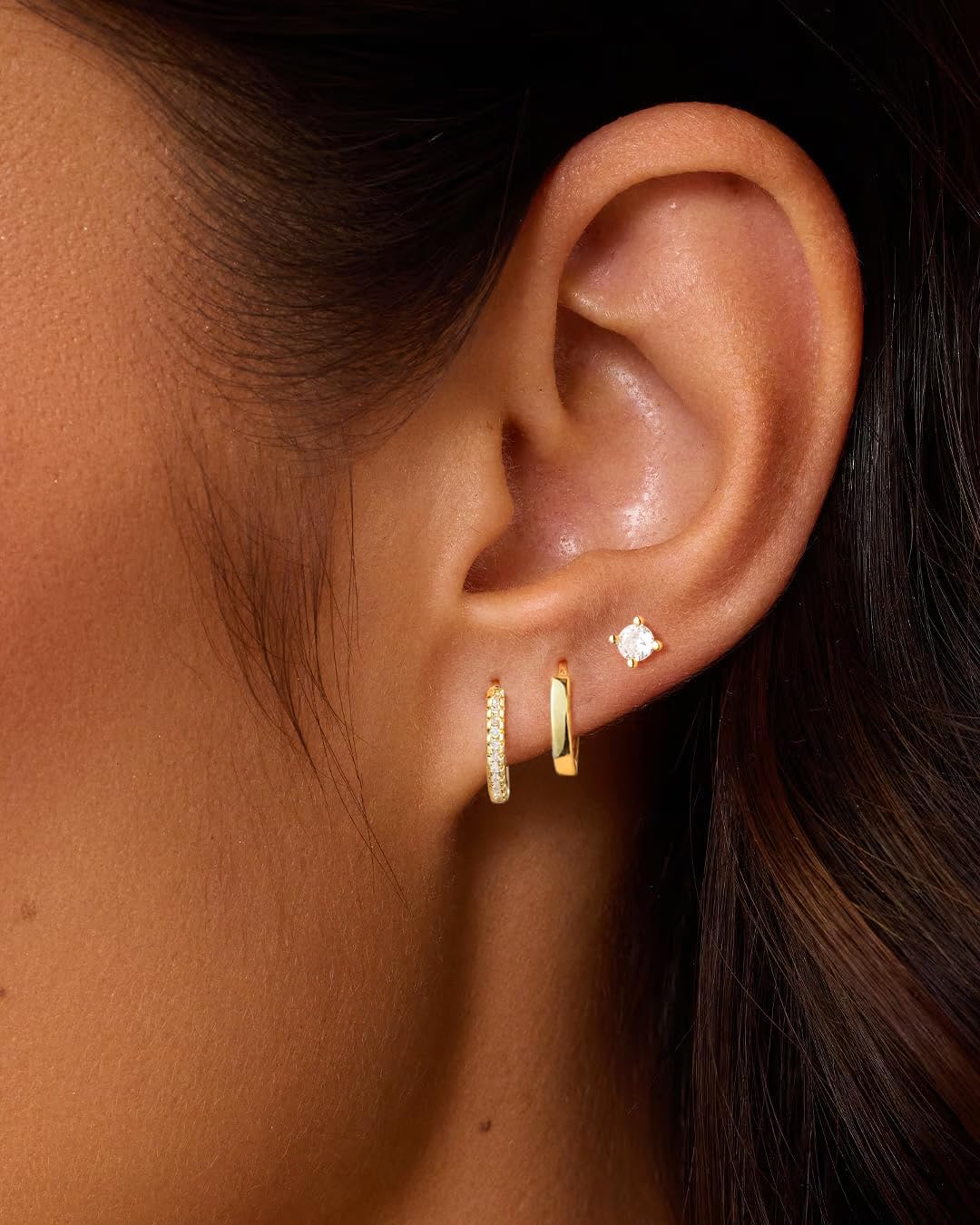 Gold Huggie Earrings for Women,Hypoallergenic Dainty Trendy Small Cute Earring Stacks for Sensitive Ears CZ Diamond Lightweight Jewelry Set - Image 3