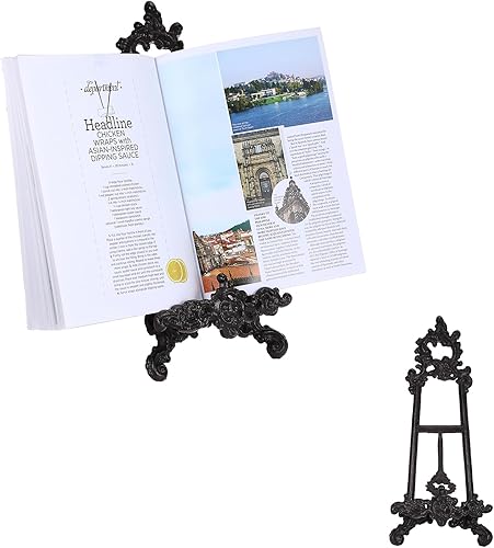 Soporte para libros de cocina de hierro fundido, soporte de metal resistente para libros de recetas, estante de exhibición de hierro fundido vintage