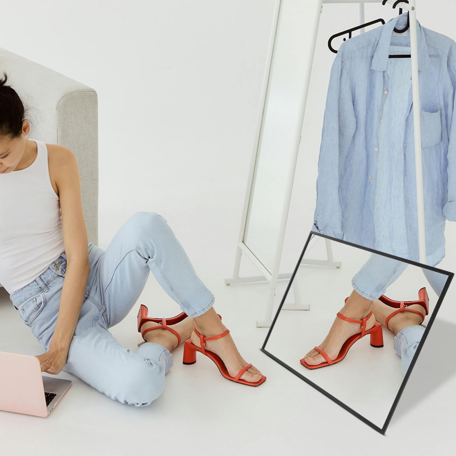 DOITOOL Specchio da Terra Resistente Nero in Lega di Alluminio Scarpe per Specchio Inclinato e Stabile e Facile da Posizionare per Negozio di Scarpe e
